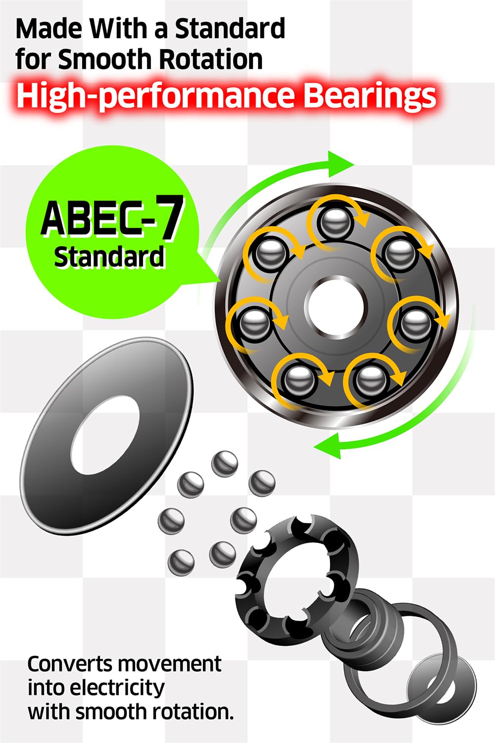 Ripstik Wheels - 68mm 90A Ripstick Replacement Wheels with ABEC 7 Bearings (4-Pack) - No Batteries Needed LED Lights - Perfect for Night Riding & Skateboard Upgrades