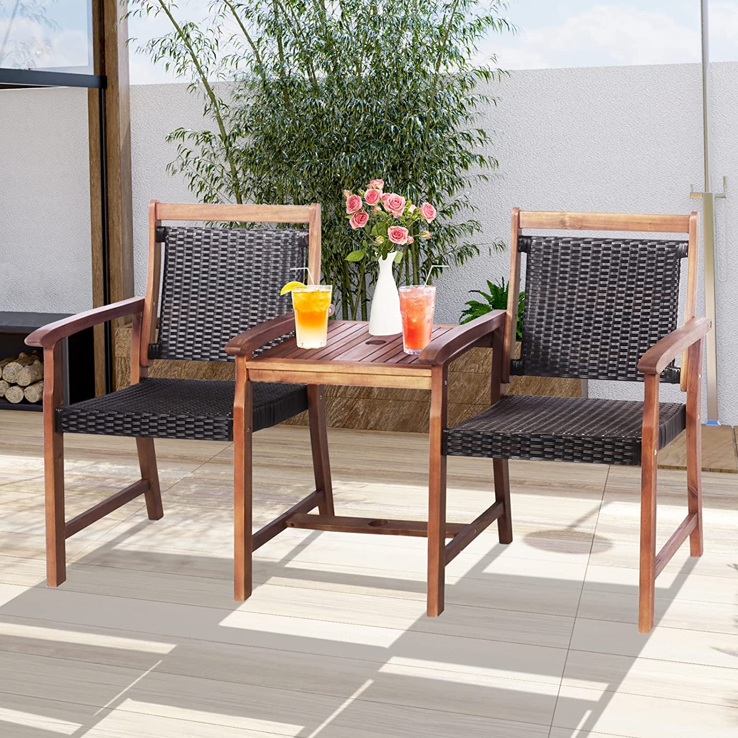 **LUARANE Acacia Wood Outdoor Garden Bench - Patio Bistro Set with Loveseat, Side Table & Umbrella Hole - Perfect for Backyard, Poolside, Balcony & Garden Conversations**    *(Optimized for SEO with keywords: Acacia Wood, Outdoor Garden Bench, Patio Bistro Set, Loveseat, Side Table, Umbrella Hole, Backyard, Poolside, Balcony, Garden Conversations)*