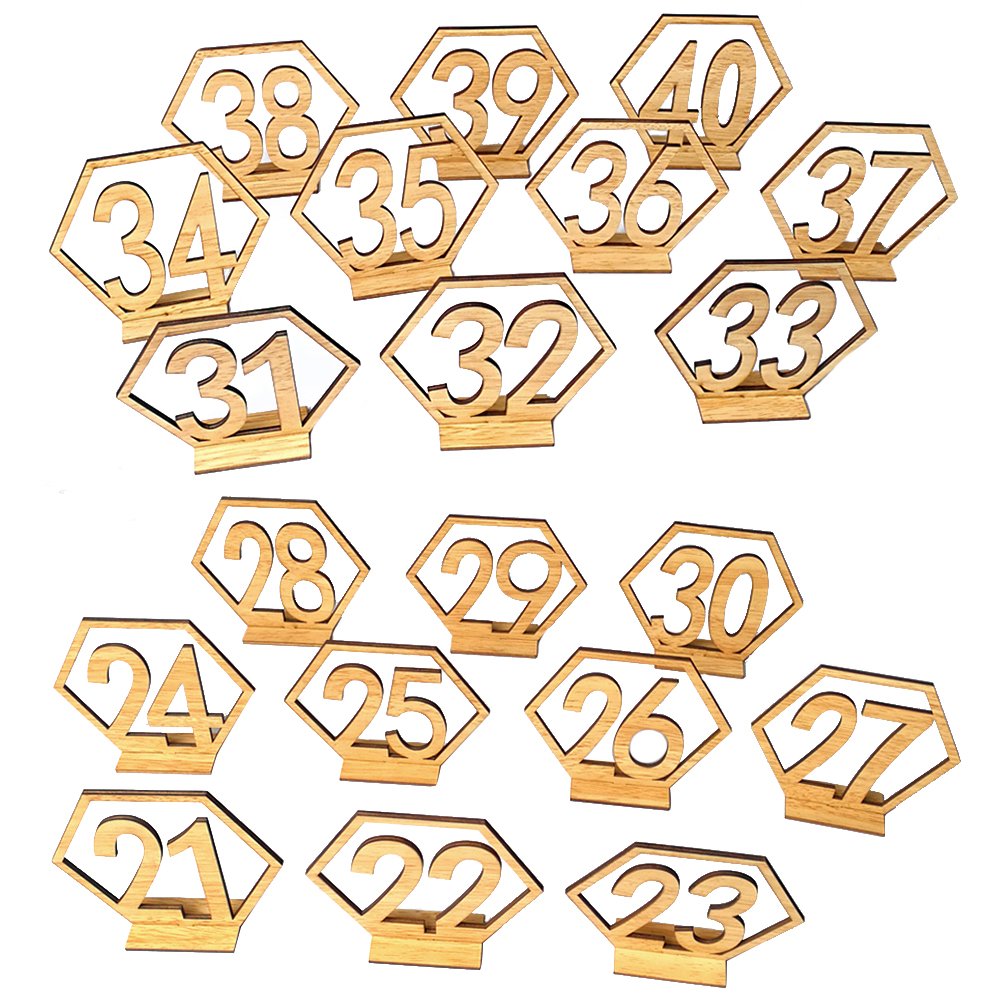 Amosfun 20pcs Wooden Wedding Table Numbers - Elegant Rustic Table Number Decor for Wedding Reception, Bridal Shower, Anniversary Party - Perfect for Centerpieces and Table Setting Decorations