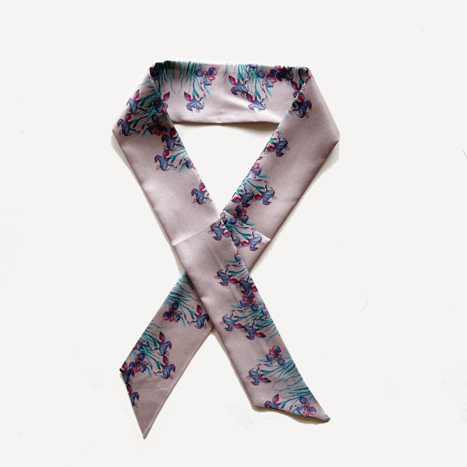 Elegant Iris Twilly Silk Scarf - Luxury Fashion Accessory for Women, Perfect for Handbags, Hats & Gifts