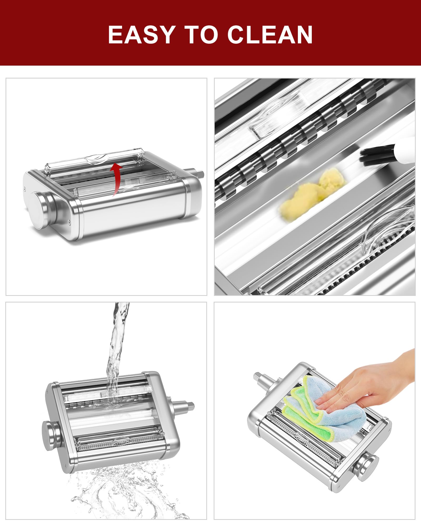 3-in-1 Pasta Maker Attachment for KitchenAid Stand Mixers - Includes Pasta Roller, Spaghetti & Fettuccine Cutters with Cleaning Brush - Perfect for Homemade Italian Pasta, Lasagna & Noodle Making