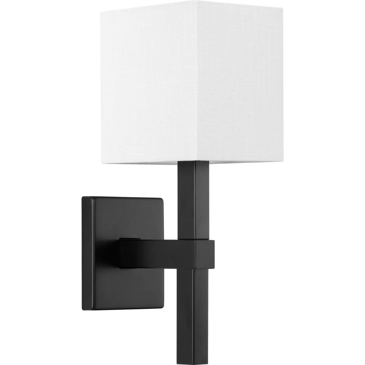 Progress Lighting Metro Collection 5.5 Inch 1-Light Matte Black Traditional Vanity Light with Linen Shade - Perfect for Bathroom, Powder Room, and Dressing Area Makeup Lighting