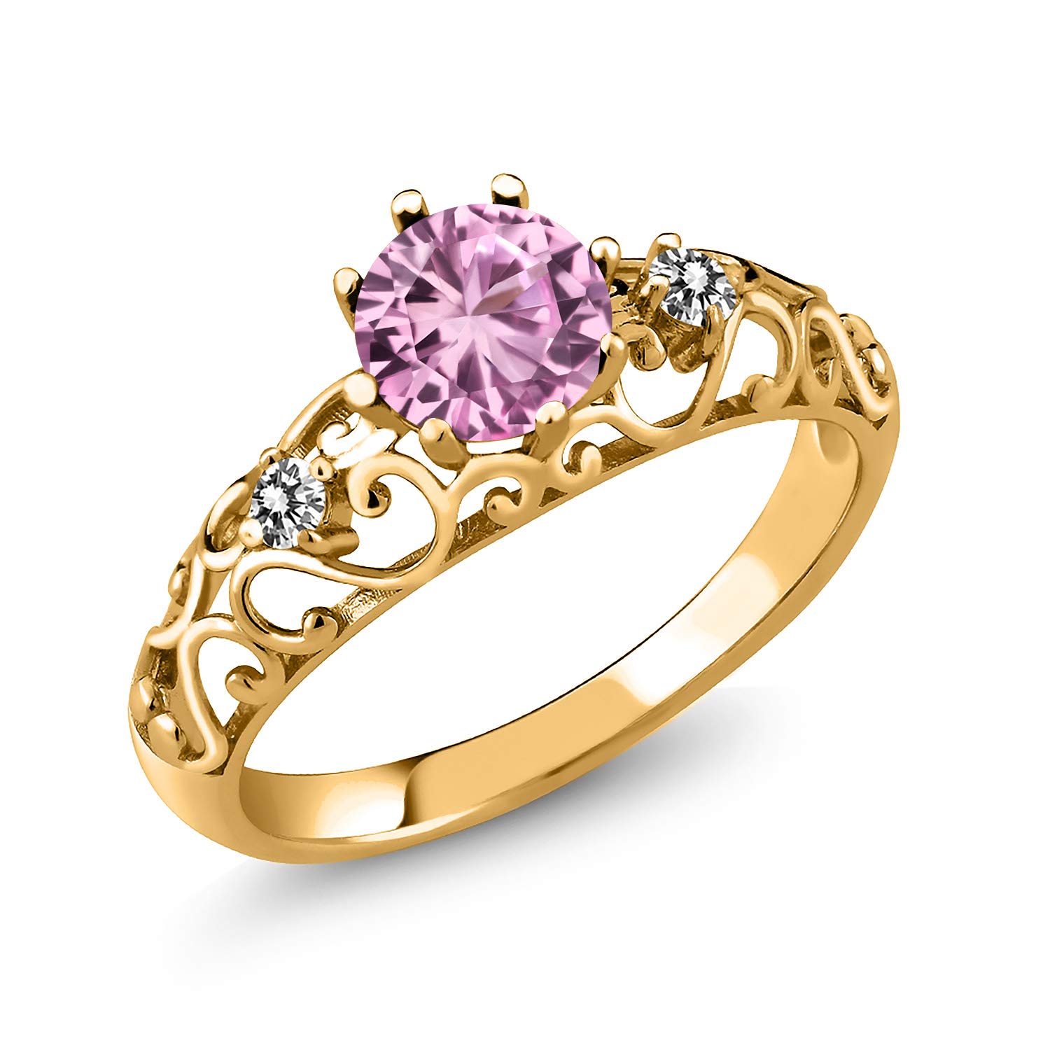 1.12 Ct Pink Lab-Created Sapphire & White Diamond 18K Yellow Gold Plated Silver Ring for Women | Elegant Engagement, Anniversary or Gift Jewelry | Gem Stone King