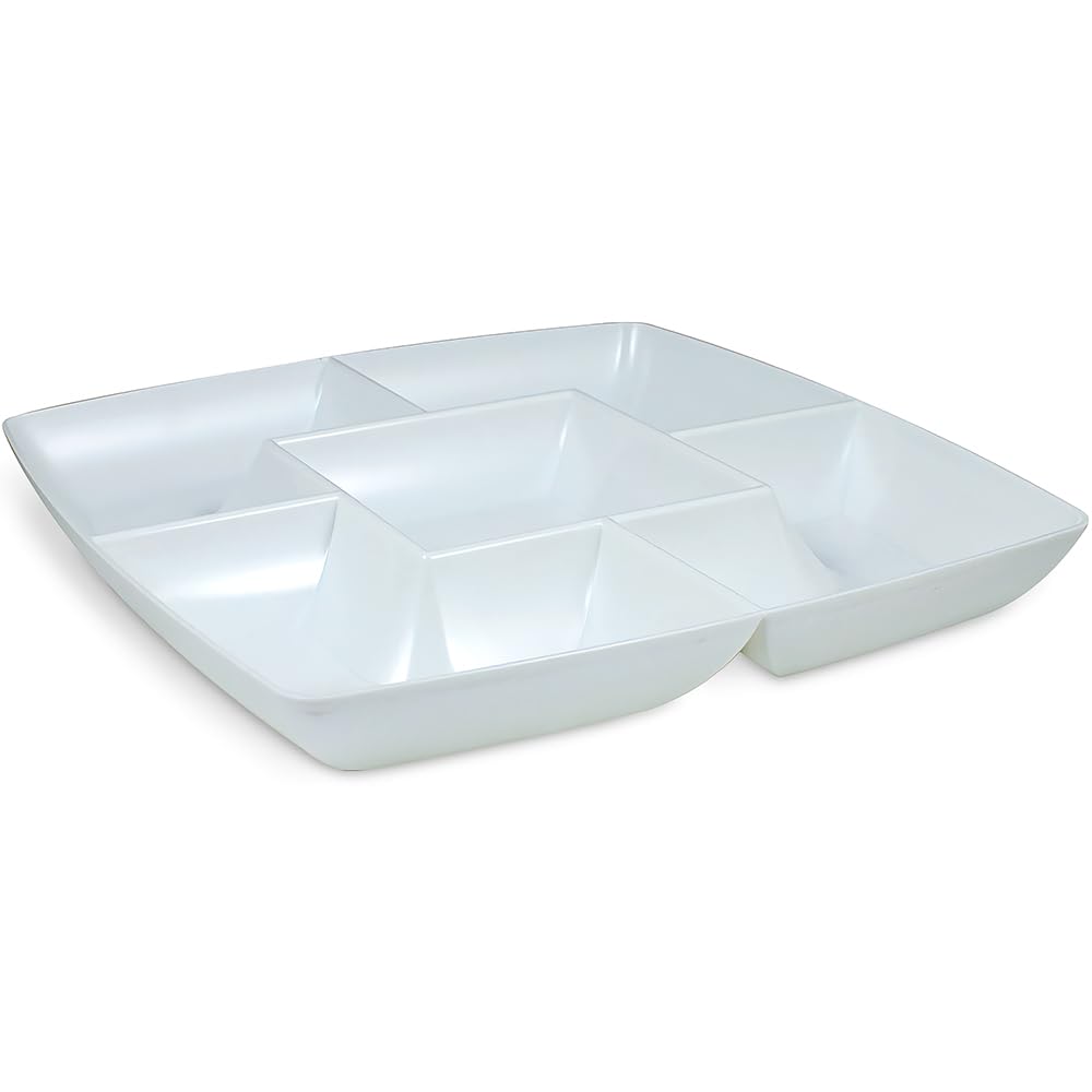 Simply Squared White Chip & Dip Plastic Tray - 12 Inch Elegant Party Serving Platter (1 Piece) - Durable BPA-Free Appetizer Tray for Entertaining, Snacks, Chips & Dips - Perfect for Parties, BBQs, Game Nights & Family Gatherings