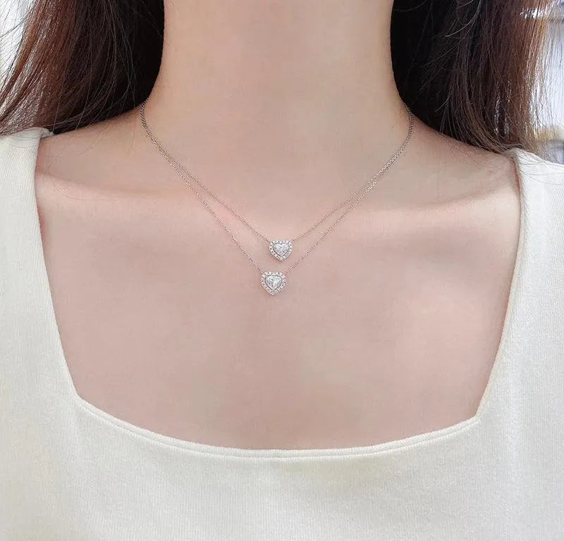 18K White Gold Heart Pendant Necklace with Real Natural Diamond - Romantic Engagement Jewelry for Women - Perfect for Anniversaries, Proposals & Special Occasions