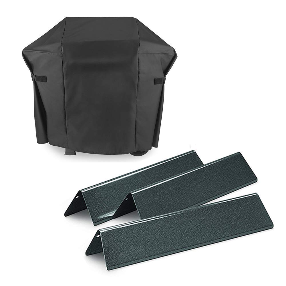 Hisencn 15.3 Inch Porcelain-Enameled Flavorizer Bars & 48 Inch Grill Cover Combo for Weber Spirit II E200 E210 Series - Replacement Parts for 2-Burner Gas Grills with Front Control - Perfect for Backyard BBQs, Outdoor Cooking & Grill Maintenance