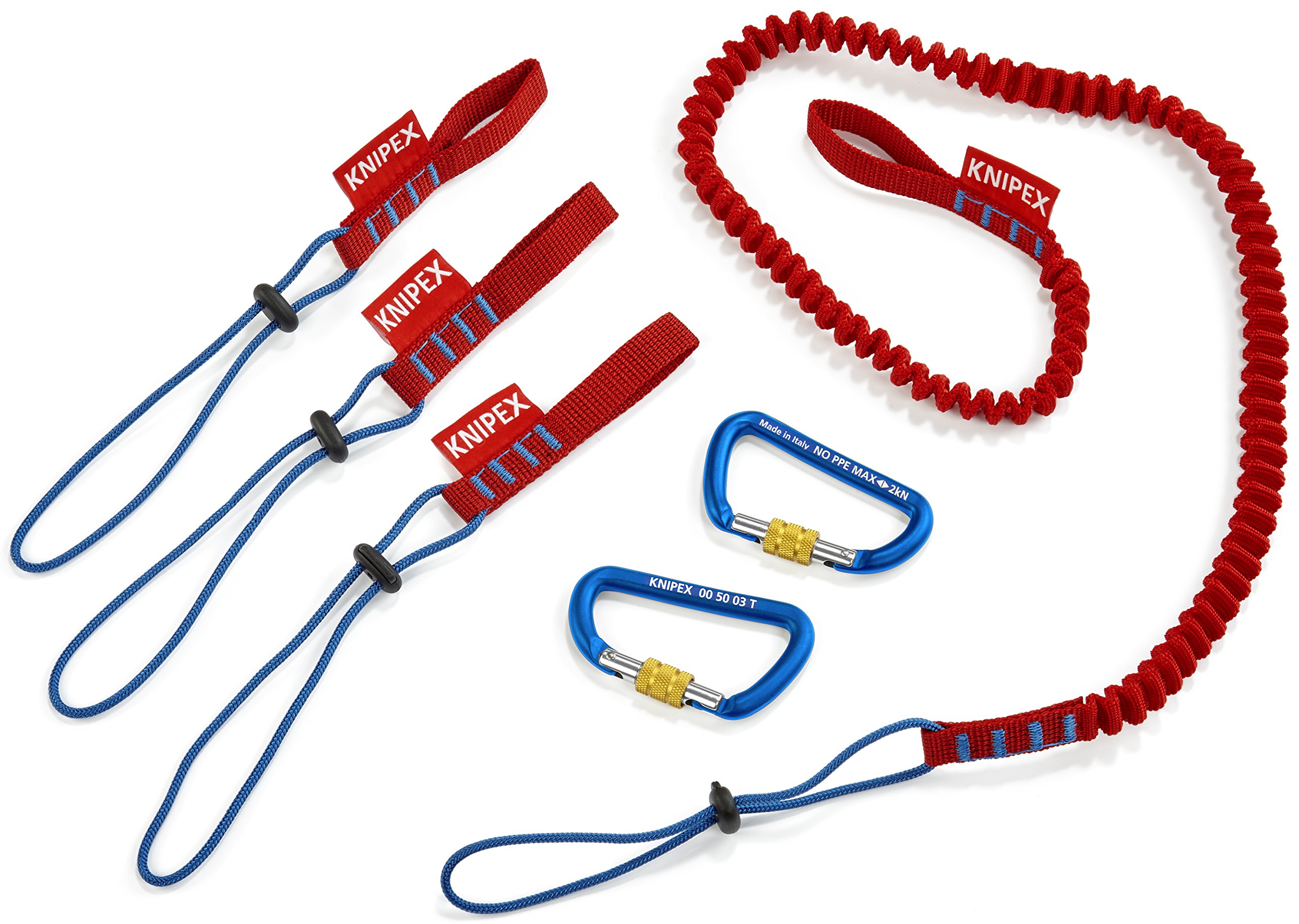 KNIPEX Tool Tethering System with 1 Lanyard, 3 Adapter Straps & 2 Carabiners (005004TBKA) - Secure Tool Retention for Construction, Roofing & Industrial Work