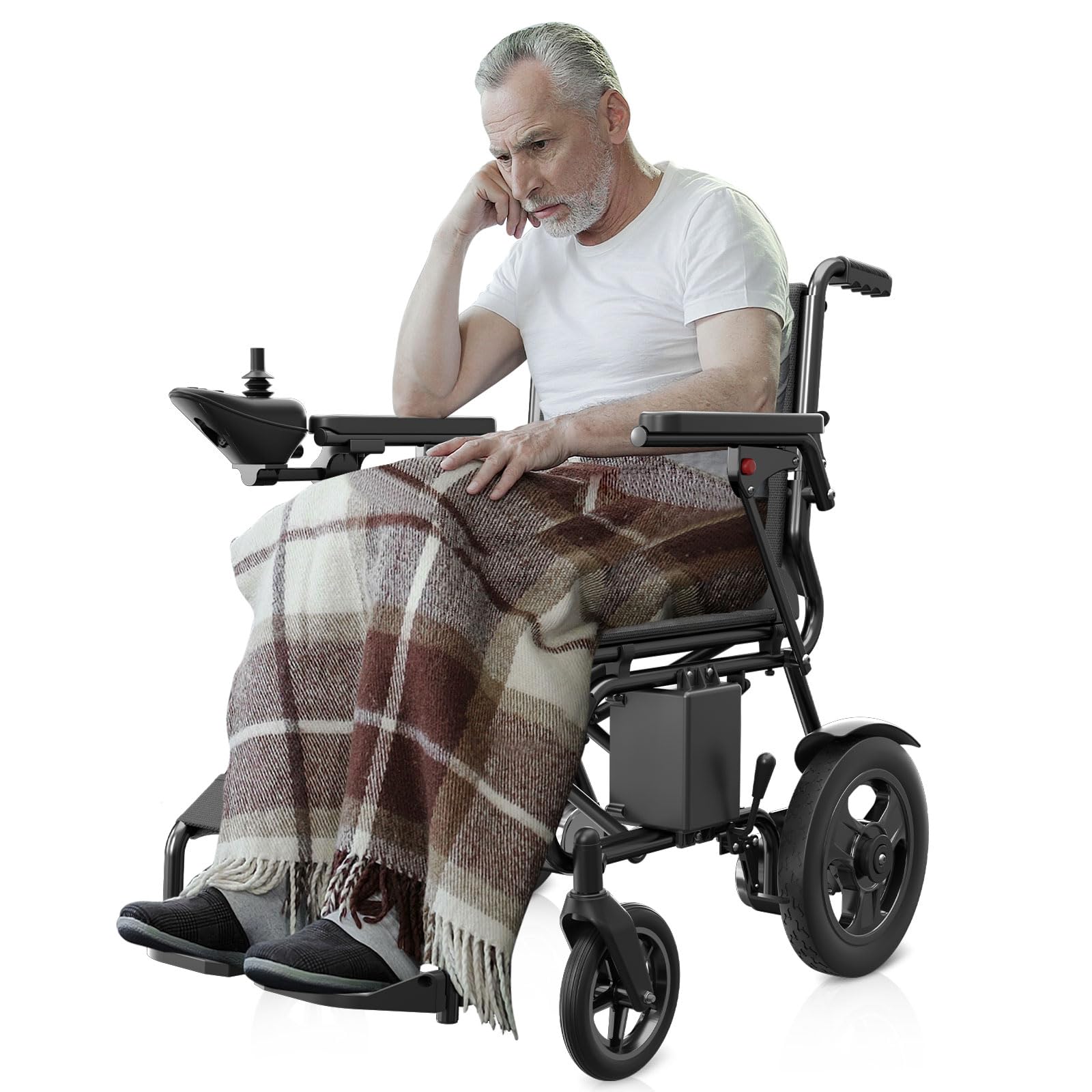 **POWET Foldable Electric Wheelchair for Adults & Seniors - Lightweight Motorized Wheelchair with Powerful Motor & 360° Joystick Control - Ideal for Indoor/Outdoor Use, Travel & Daily Mobility (Black)**