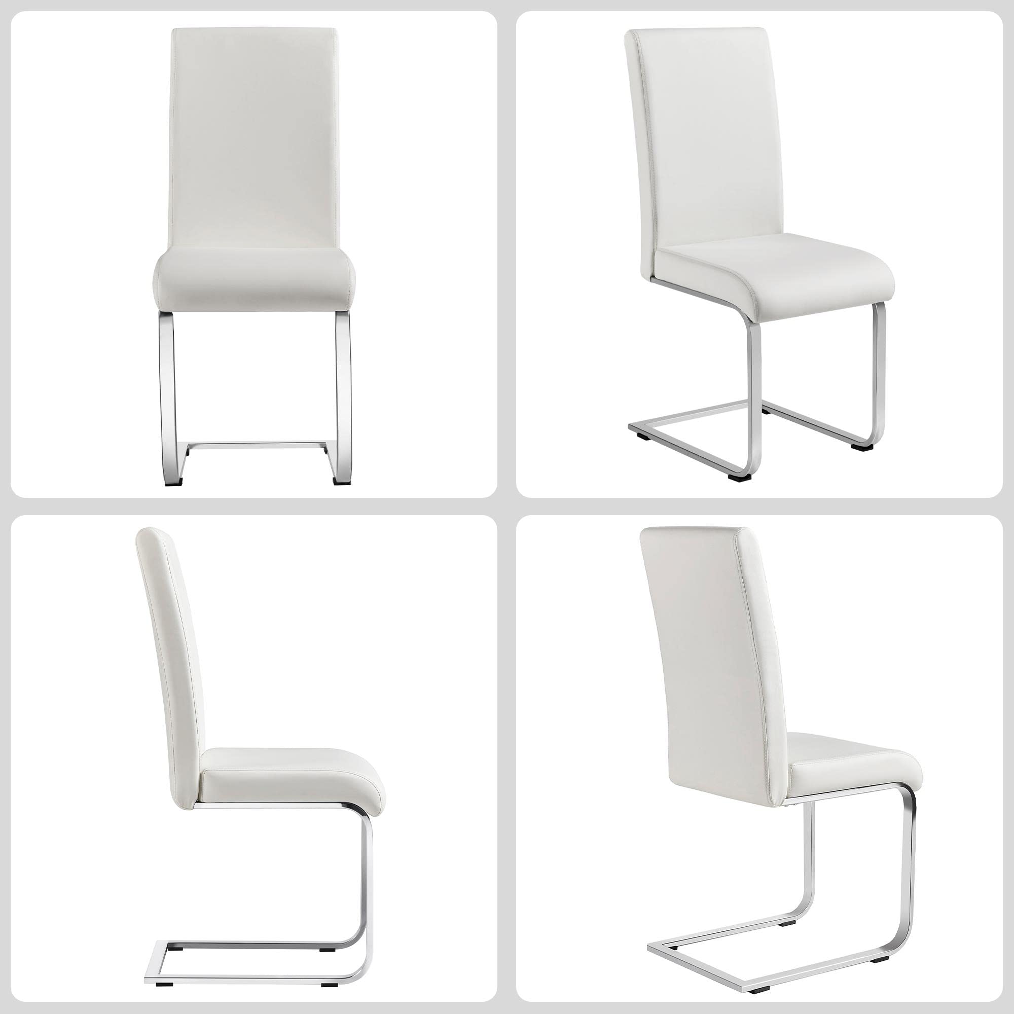 Yaheetech 4-Piece White Modern Dining Chairs Set - Faux Leather Upholstered Kitchen Chairs with Chrome Legs & High Back - Perfect for Dining Room, Kitchen, Cafe, and Restaurant Use