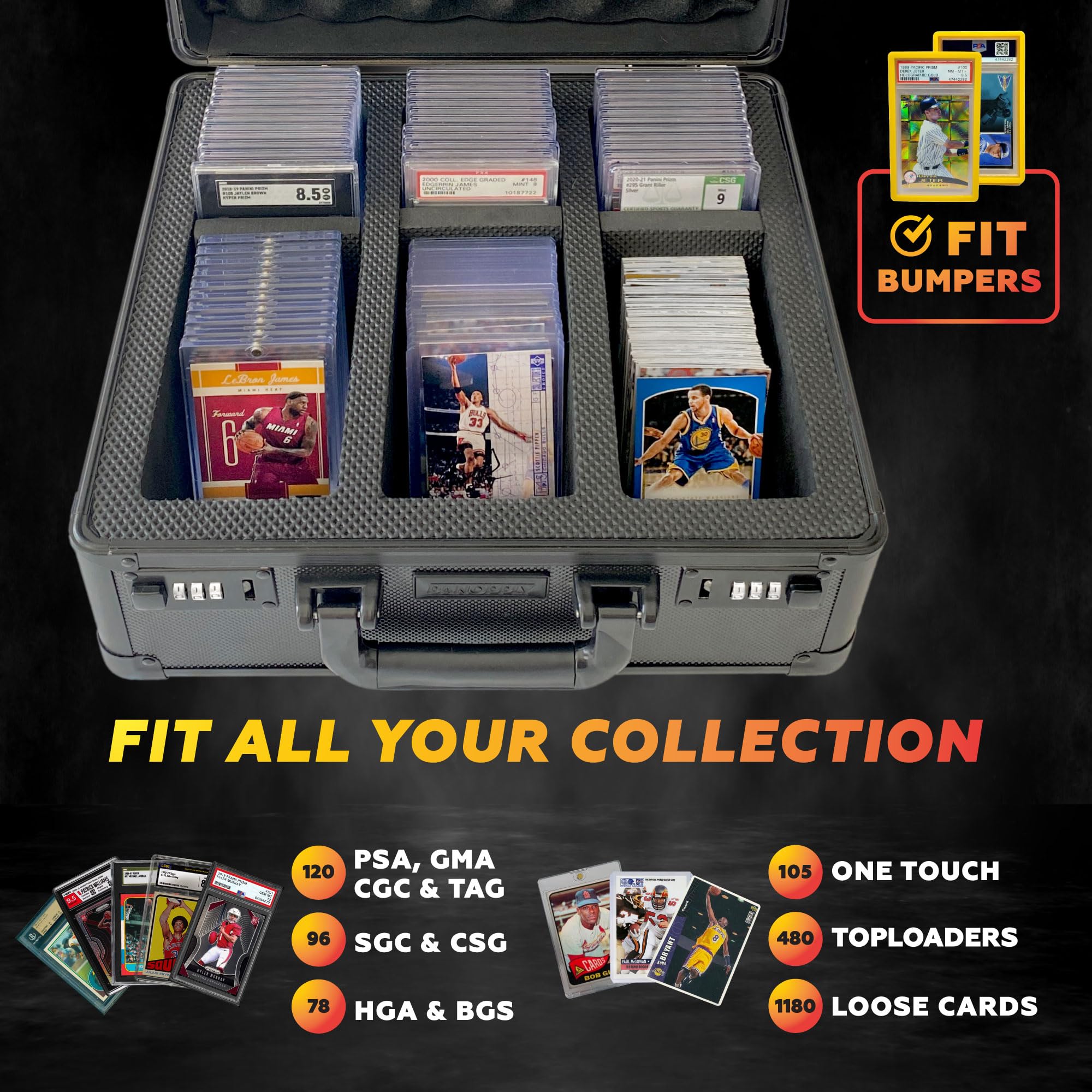 Premium SLAB ARMOR 120+ 3-Row PSA Graded Card Storage Box - Heavy Duty Baseball & Sports Card Protector Case for PSA Slabs (Black) | Perfect for Collectors, Card Shows & Secure Home Storage