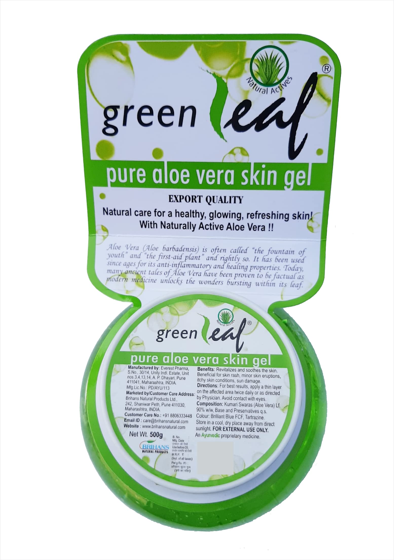 Greenleaf 100% Pure Natural Aloe Vera Gel for Skin & Face – Soothes Acne Scars, Deep Moisturizer, 17.6oz (500g) – Perfect for Sunburn Relief, After-Sun Care & Daily Skincare Routine