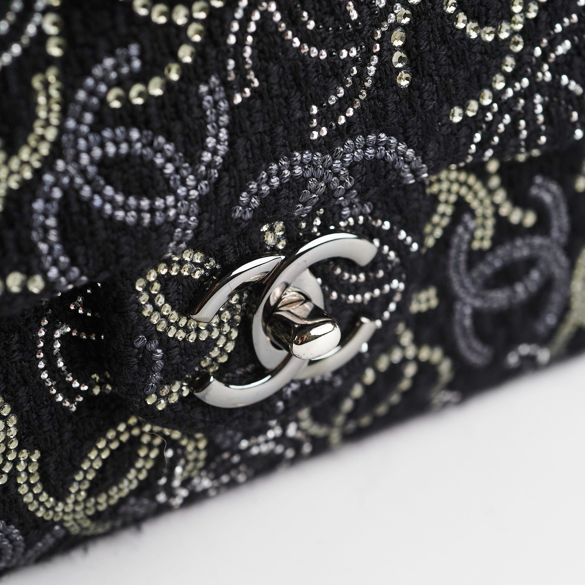Chanel Seasonal Medium/Large Tweed Crystals Black Handbag - Luxury Designer Shoulder Bag for Women, Perfect for Parties, Weddings & Special Occasions