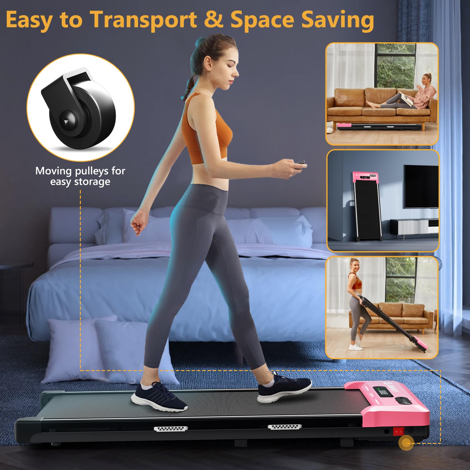 4-in-1 Under Desk Treadmill with Incline - 2.5HP Portable Walking Pad for Home & Office Use, Quiet Jogging Machine with LED Display & Remote Control Lanyard - Perfect for Work from Home Fitness, Small Space Workouts & Apartment Cardio Exercises