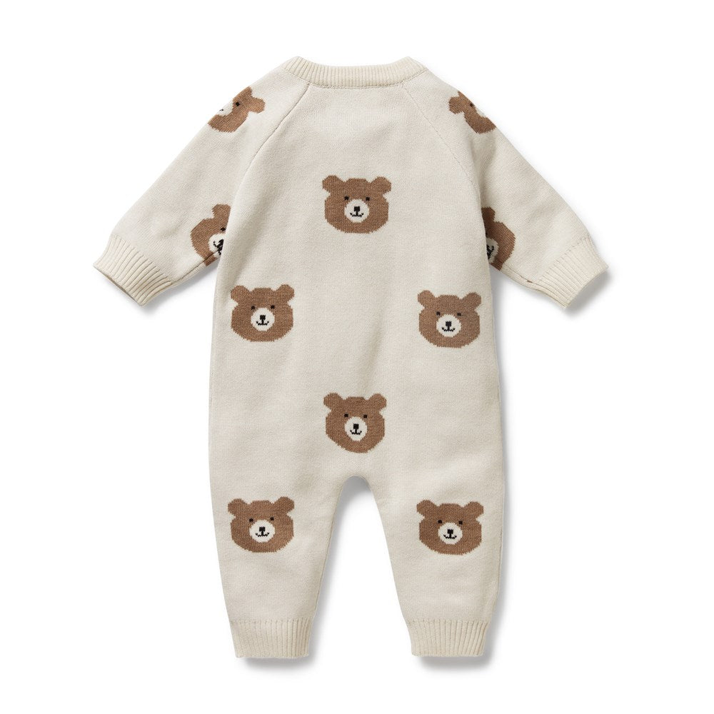 Beary Cute Organic Cotton Knitted Jacquard Baby Grow Suit - Soft & Breathable Newborn Romper for Playtime & Photo Shoots