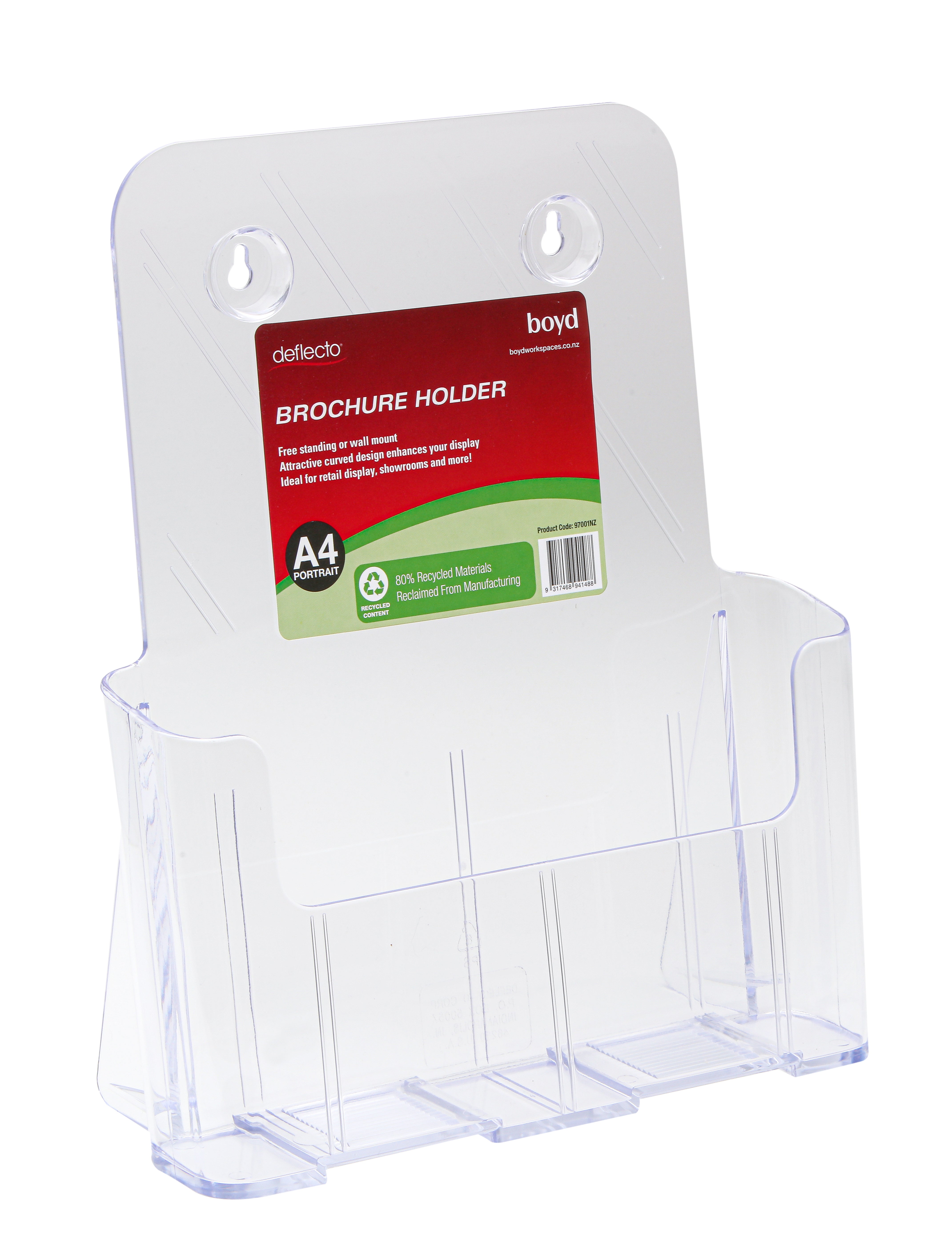 Eco-Friendly A4 Clear Brochure Holder - Free Standing or Wall Mountable, Single Pocket for Offices, Restaurants & Retail Stores