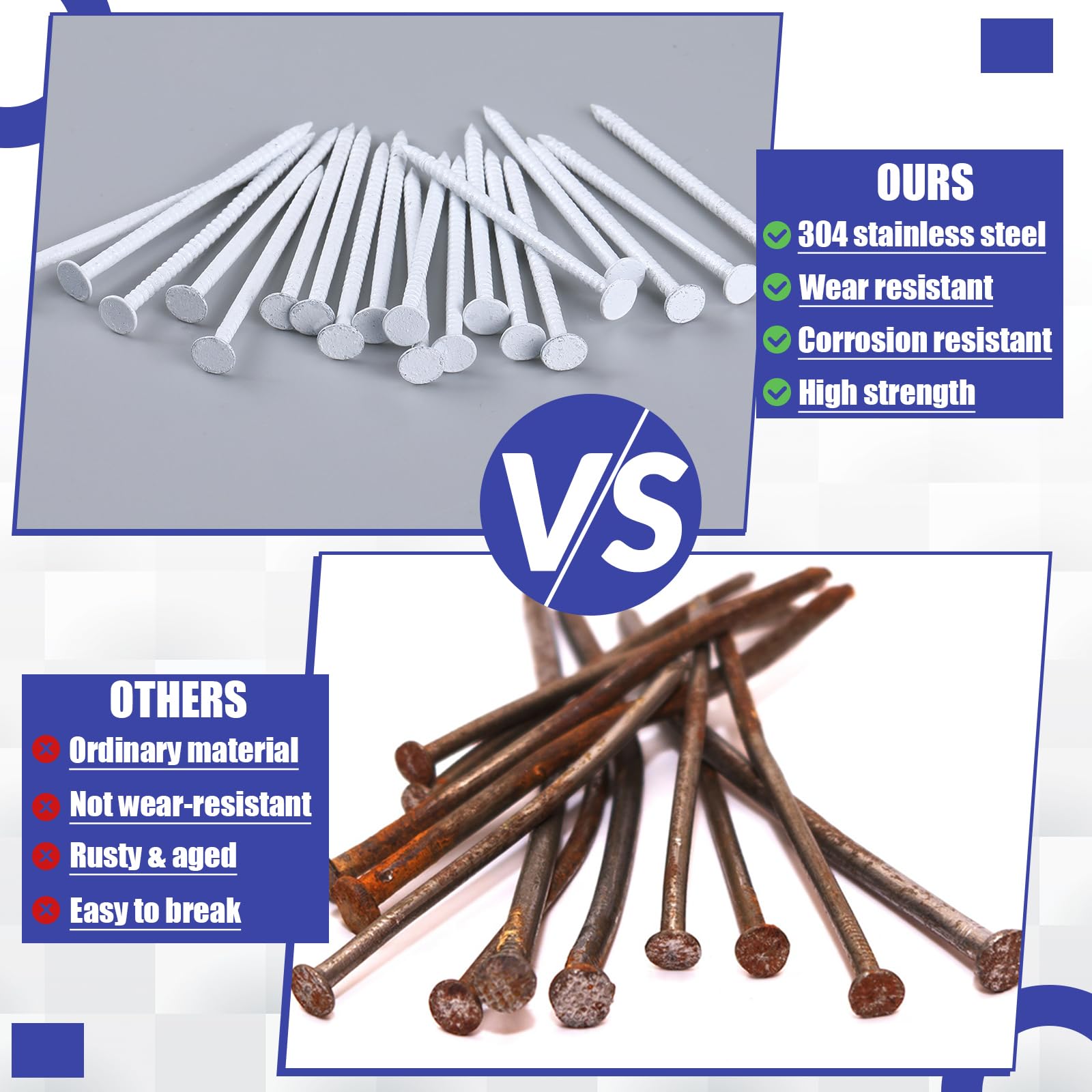 Tandefio White Panel Nails - 304 Stainless Steel Finishing Nails (1-3/4 Inch, 2 lb) - Rust Resistant for Interior & Exterior Use - Perfect for Home Renovation, Woodworking, and Industrial Projects