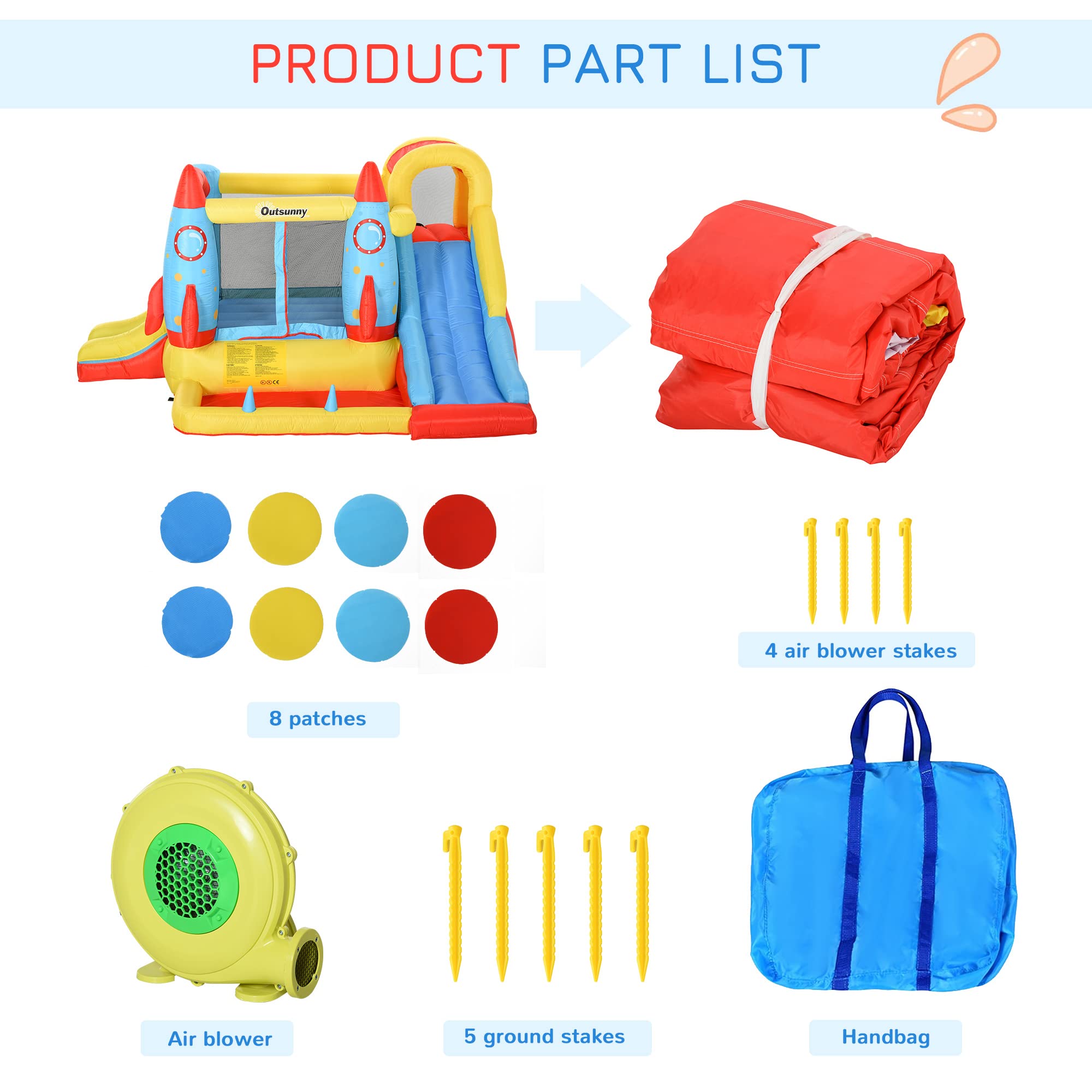 Outsunny 4-in-1 Kids Inflatable Water Slide & Bounce House with 2 Slides, Climbing Wall, Trampoline & Splash Pool - Perfect for Backyard Birthday Parties, Summer Water Play & Outdoor Family Fun