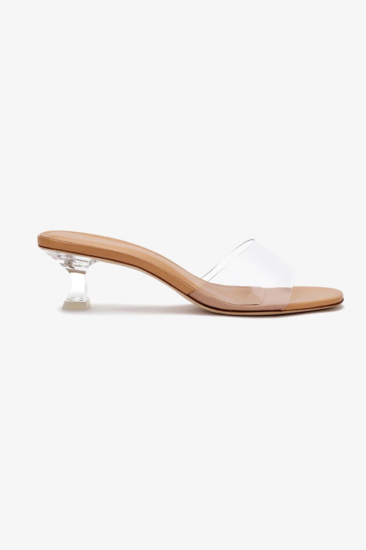 Vivi Tan Leather & Vinyl Lucite Mule Shoes - Comfortable Slip-On Heels for Women | Perfect for Office, Party & Casual Wear