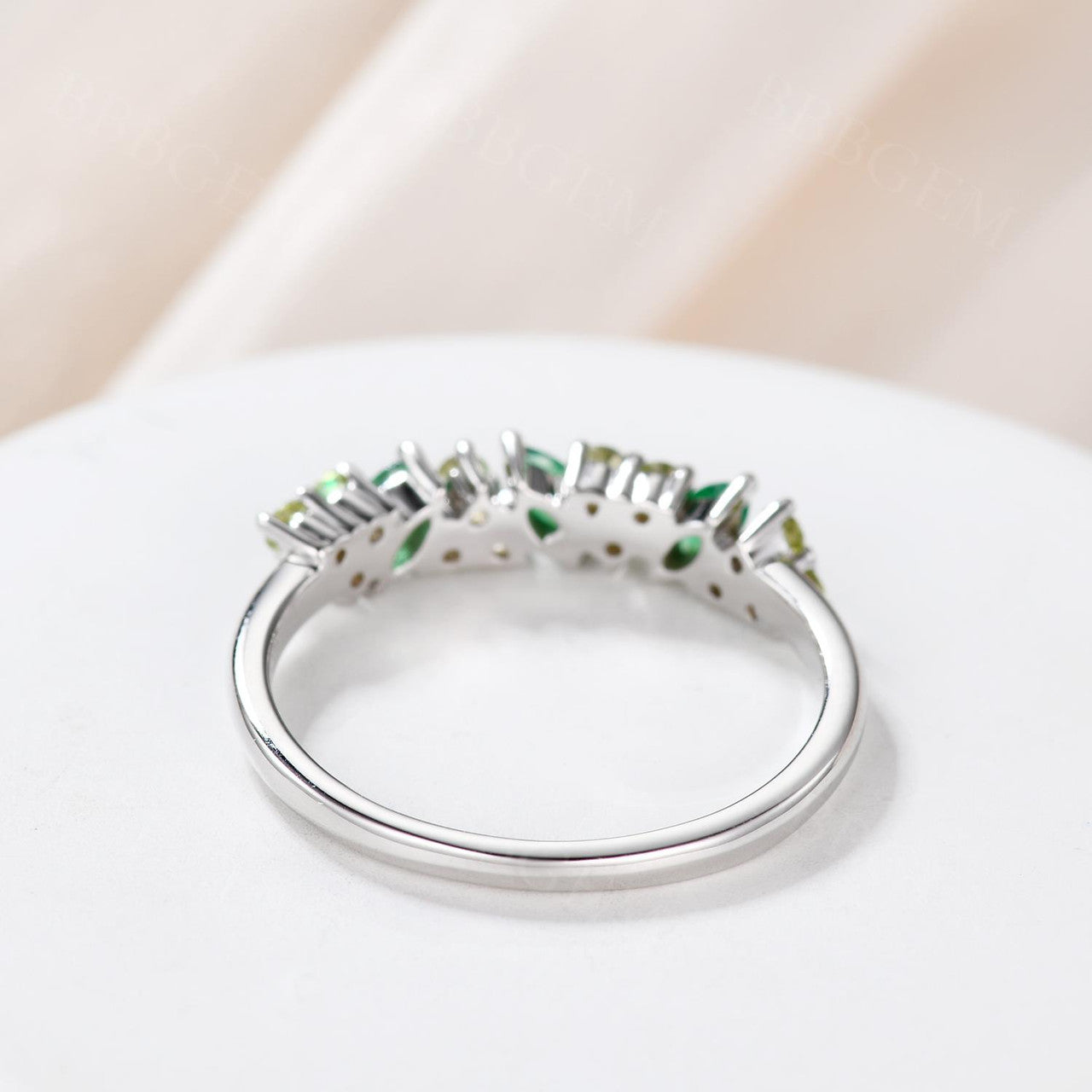 Stackable Marquise Emerald & Three Stone Peridot Wedding Ring - Promise Ring for Women, Dainty Everyday Band Jewelry (Perfect for Anniversaries, Engagements & Special Occasions)