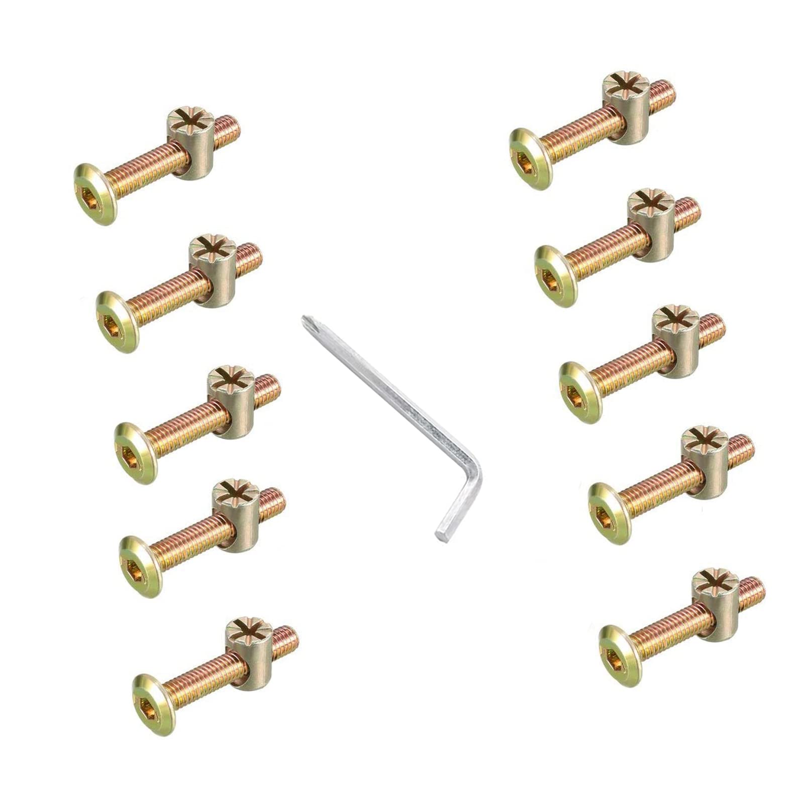 10-Piece Zinc Plated Hexagonal Screw Set with L-Key for Furniture, Cribs, Beds, and Chairs - M6 x 20mm - Durable Fasteners for Home Assembly & DIY Projects