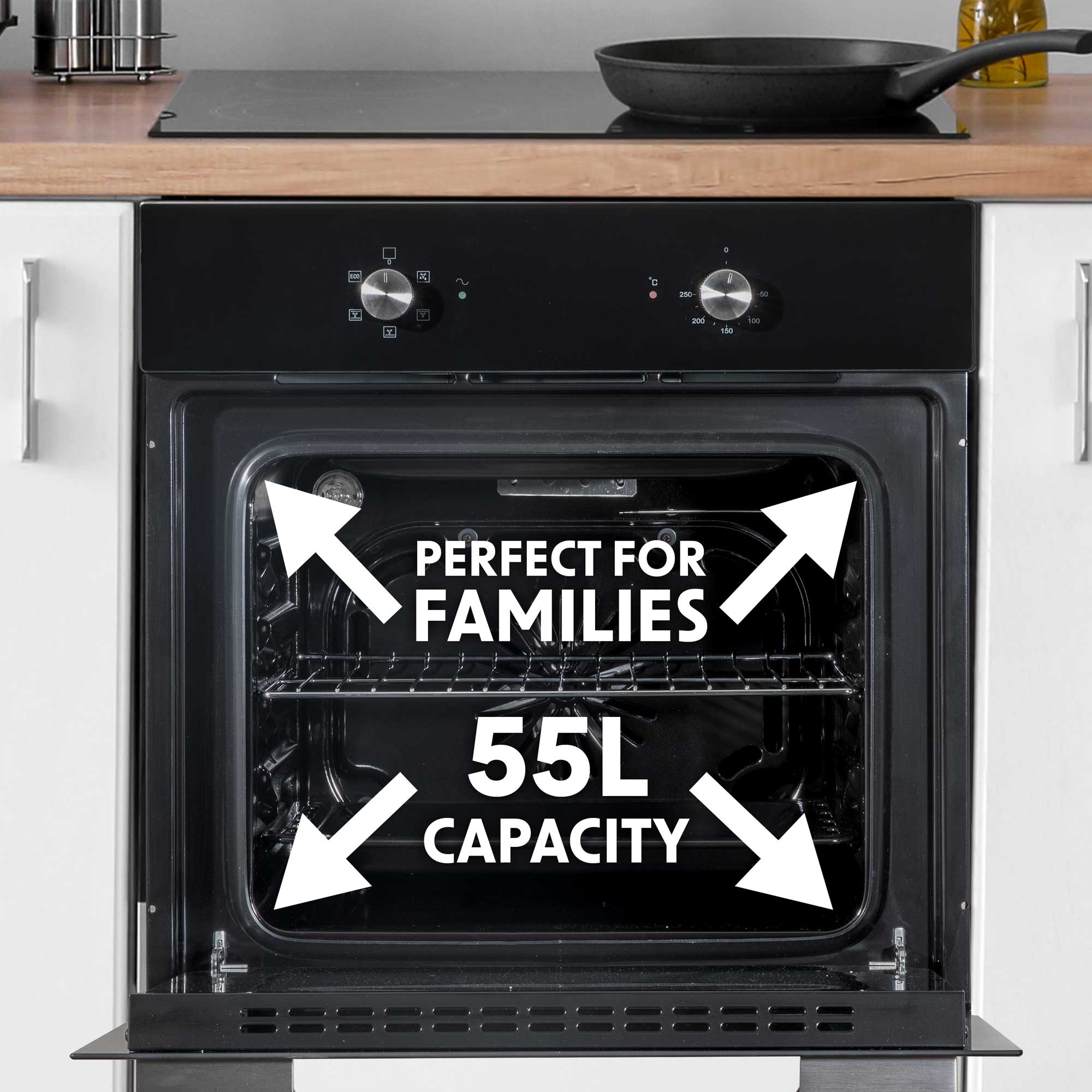 Baridi 4-Zone Ceramic Hob with 5-Function Fan Assisted Oven & Chimney Style Cooker Hood Bundle DH185 - Perfect for Modern Kitchens & Home Cooking