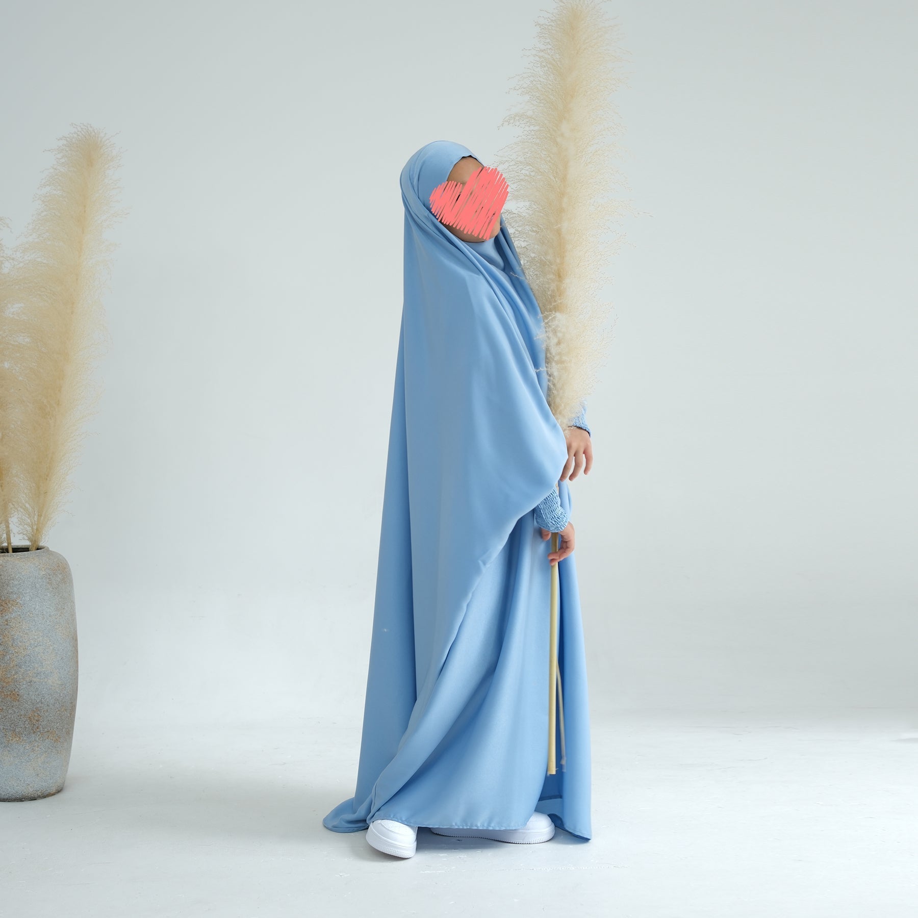 Marwa Kids Satin Jilbab Hijab - Soft Blue Islamic Headscarf for Girls | Perfect for School, Prayer & Special Occasions