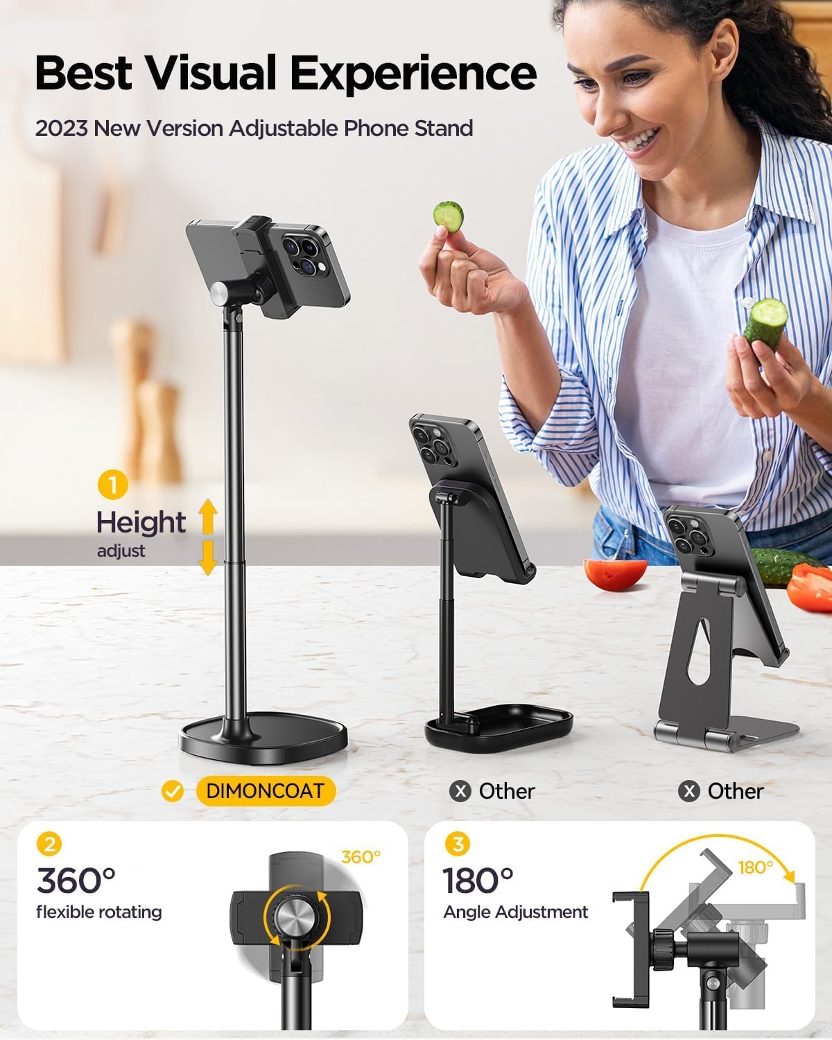 Adjustable Aluminum Alloy Phone Stand for Desk - Universal Retractable iPhone Holder for iPhone 16/15/Pro/Max/Plus - Perfect for Video Calls, Recording, Office & Home Use