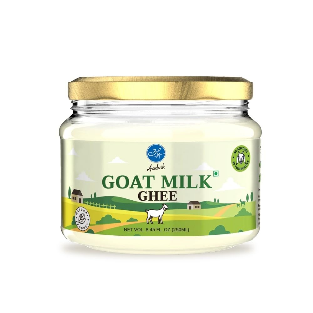 Aadvik Pure Goat Milk Ghee - Ayurvedic Clarified Butter from Pasture-Grazed Goats | 100% Natural, No Preservatives | 8.45 Fl Oz for Cooking, Baking & Healthy Lifestyle