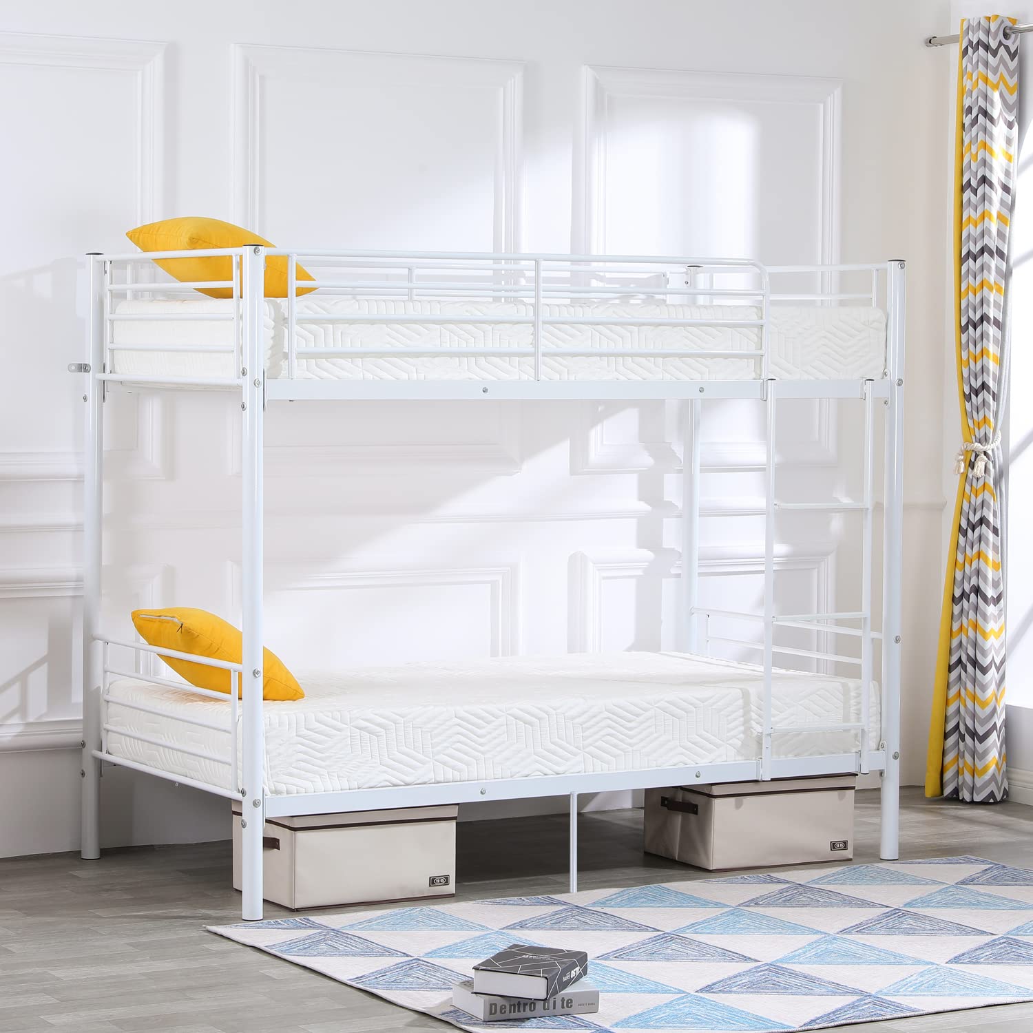 Bonnlo Twin Over Twin Metal Bunk Bed - White Space-Saving Bunk Beds for Kids, Teens & Adults with Anti-Slip Steps, No Box Spring Required | Perfect for Dorms, Small Bedrooms & Guest Rooms