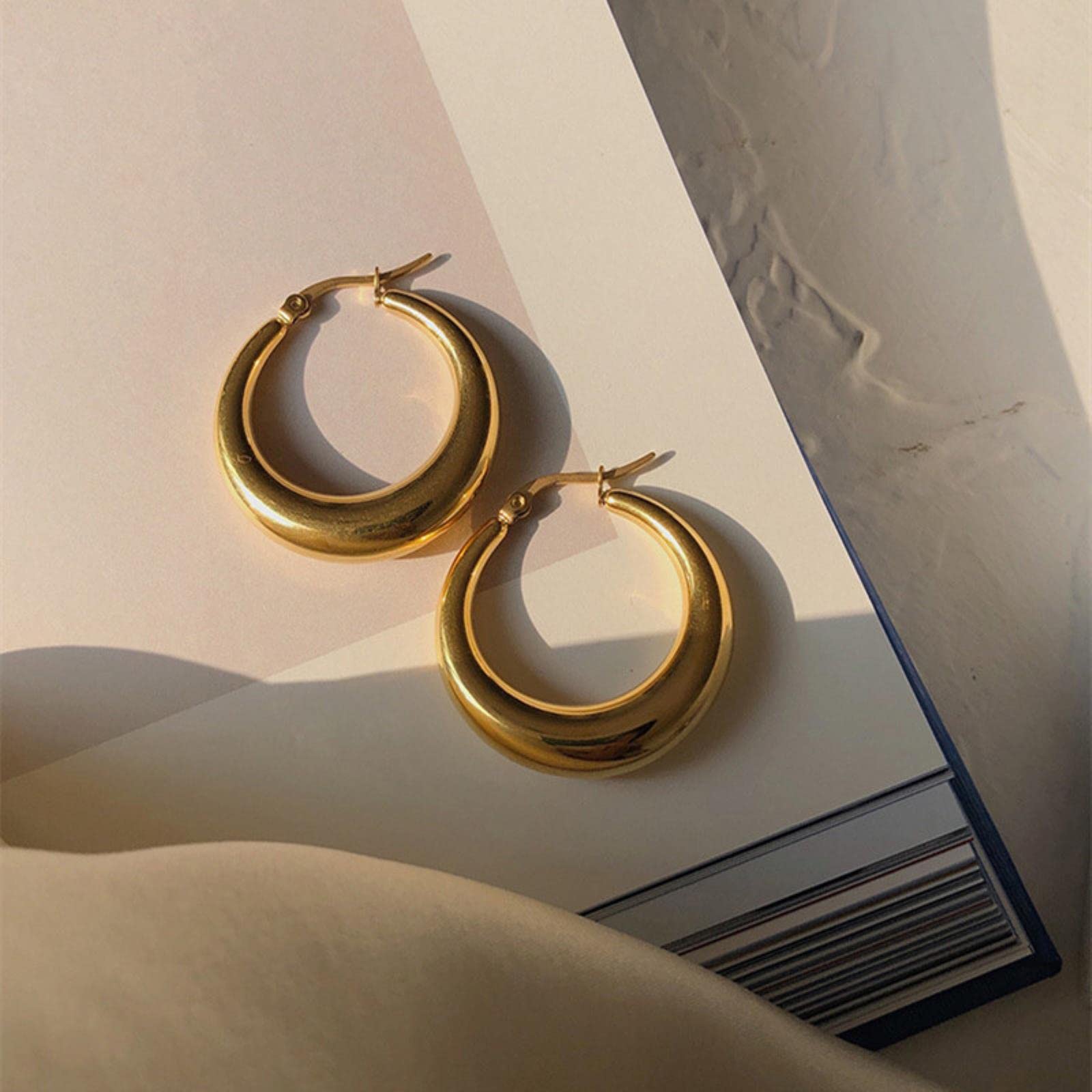 Lucky Angel Creative Design Smooth Surface Simple Oval Hoop Earrings for Women - Glossy Fashion Jewelry Accessories - Perfect for Everyday Wear, Parties & Gifts