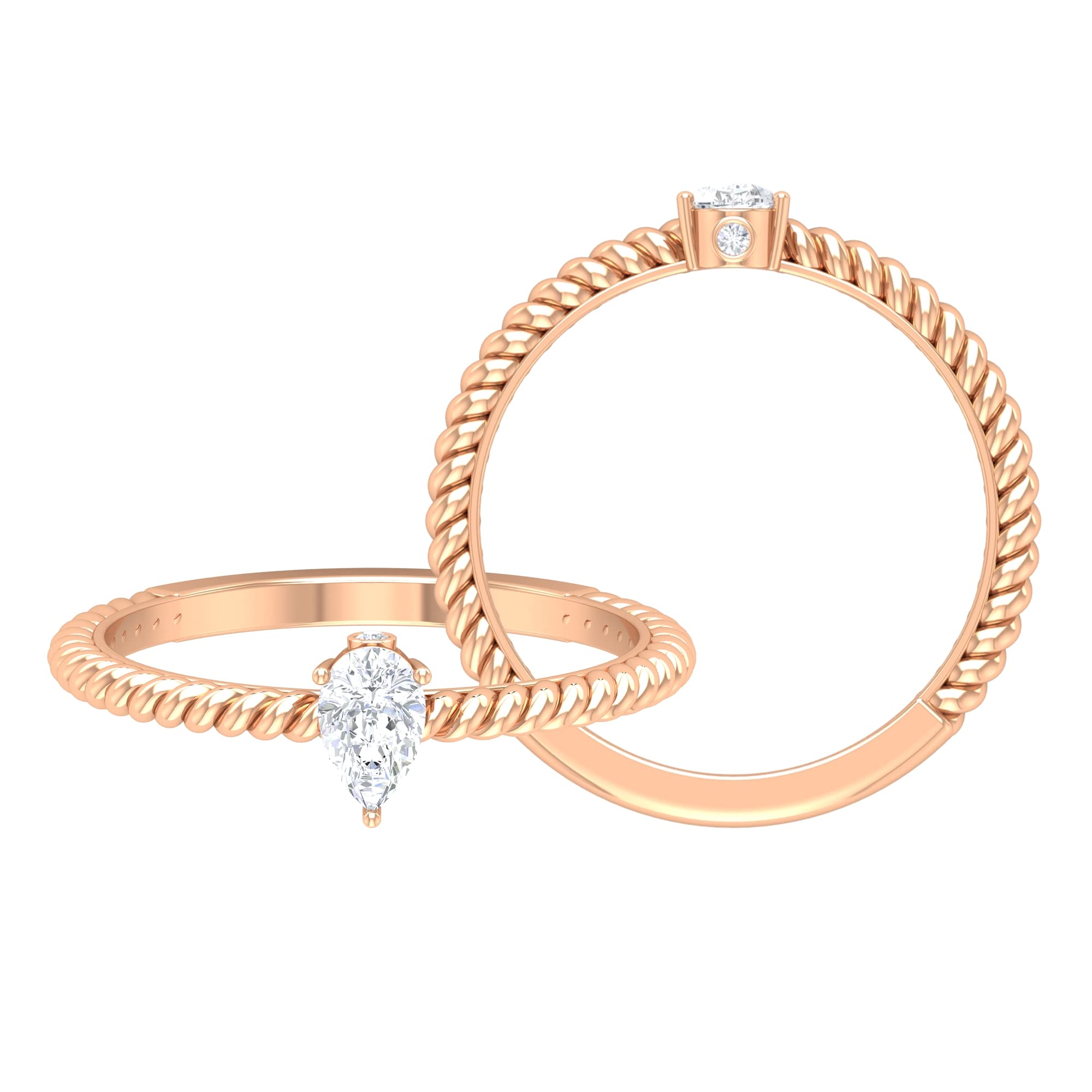 0.50 CT Pear Cut Diamond Solitaire Ring for Women - April Birthstone, 14K Solid Gold White Diamond Twisted Rope Engagement Ring | Perfect for Proposals, Anniversaries & Special Occasions