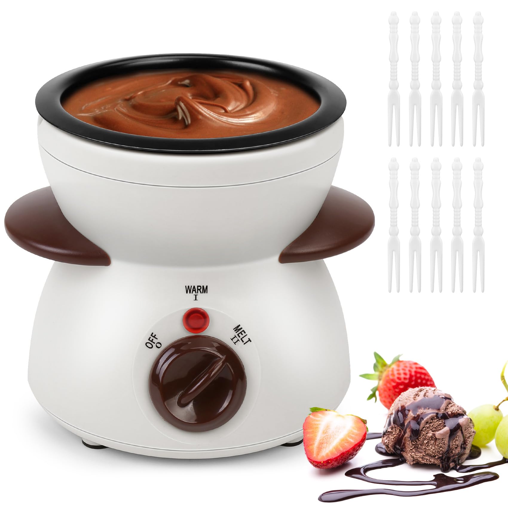 Mini Chocolate Melting Pot - 8.79OZ Electric Fondue Warmer for Milk Chocolate, Cheese, Butter & Candy (White) | Perfect for Valentine's Day, Parties & Family Dessert Nights