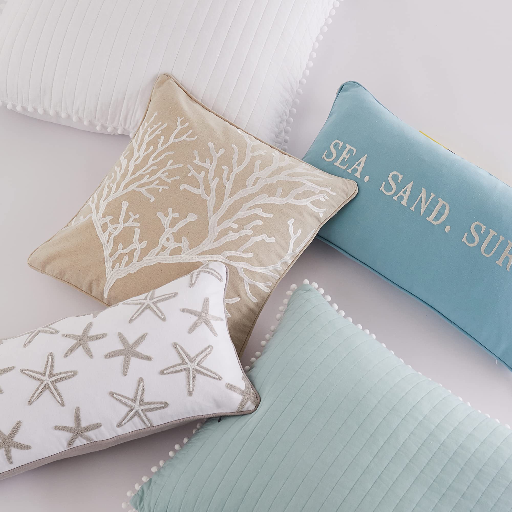 Levtex Home Pom Pom Blue Haze Full/Queen Quilt - 100% Cotton Bedding Set for Cozy Comfort | Perfect for Master Bedroom, Guest Room & Dorm Decor
