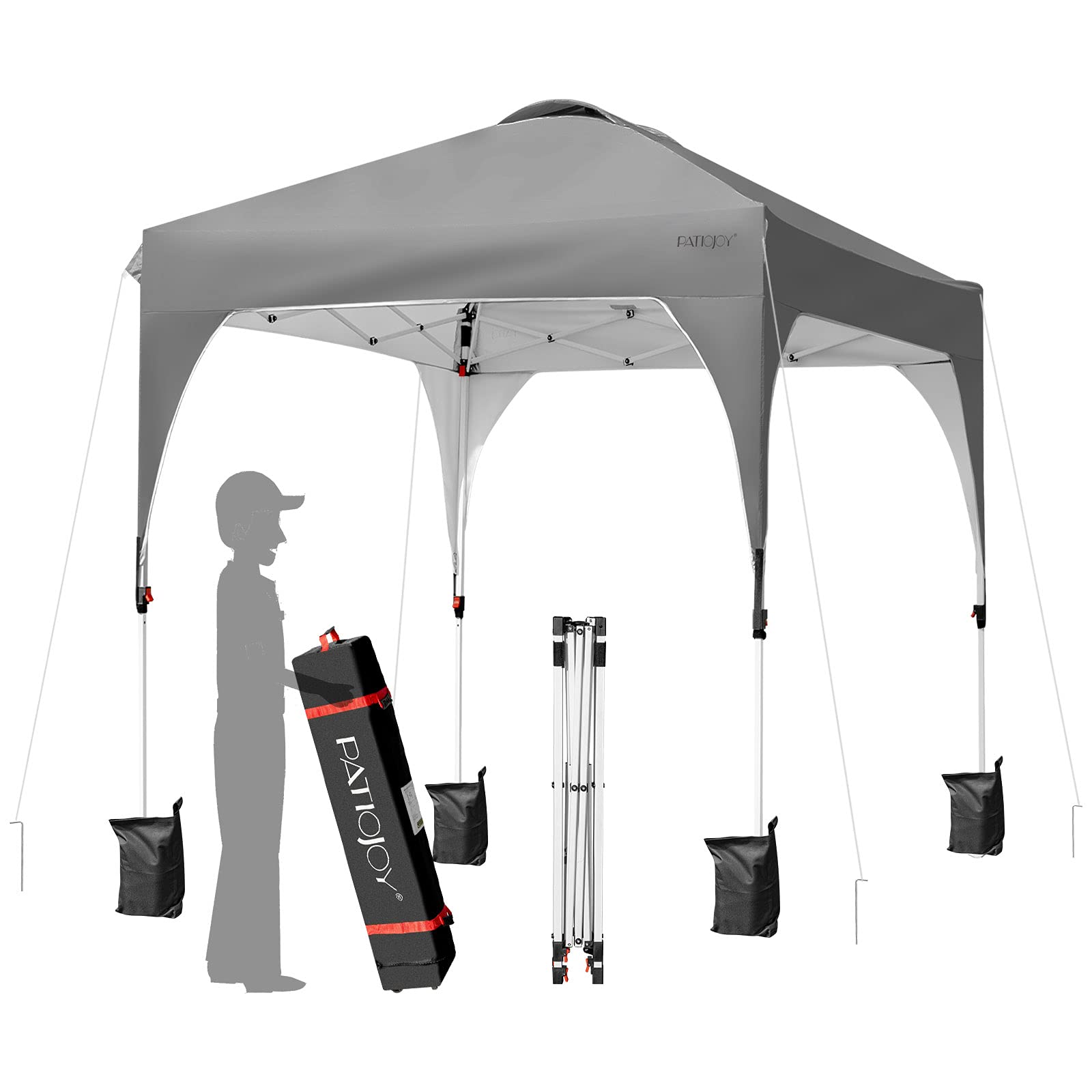 Tangkula 6.6x6.6 FT Instant Pop Up Canopy Tent - Adjustable Height Commercial Outdoor Canopy with Carry Bag & 4 Weight Bags - Portable Sun Shelter for Camping, Beach, Backyard Parties, Picnics and Outdoor Events (Grey)
