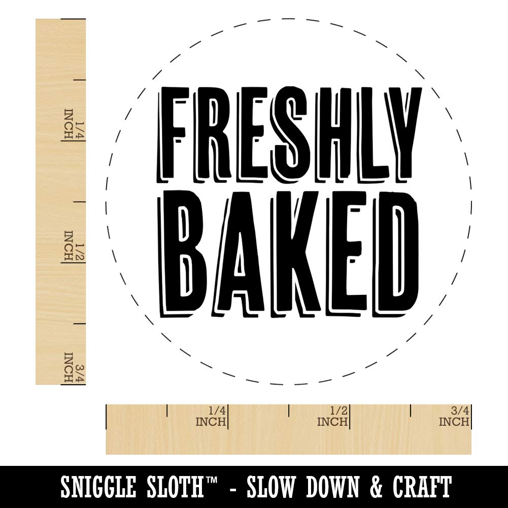 3/4 Inch Small Freshly Baked Drop Shadow Text Rubber Stamp for DIY Crafting, Scrapbooking & Planner Decoration - Perfect for Journals, Cards, and Gift Wrapping