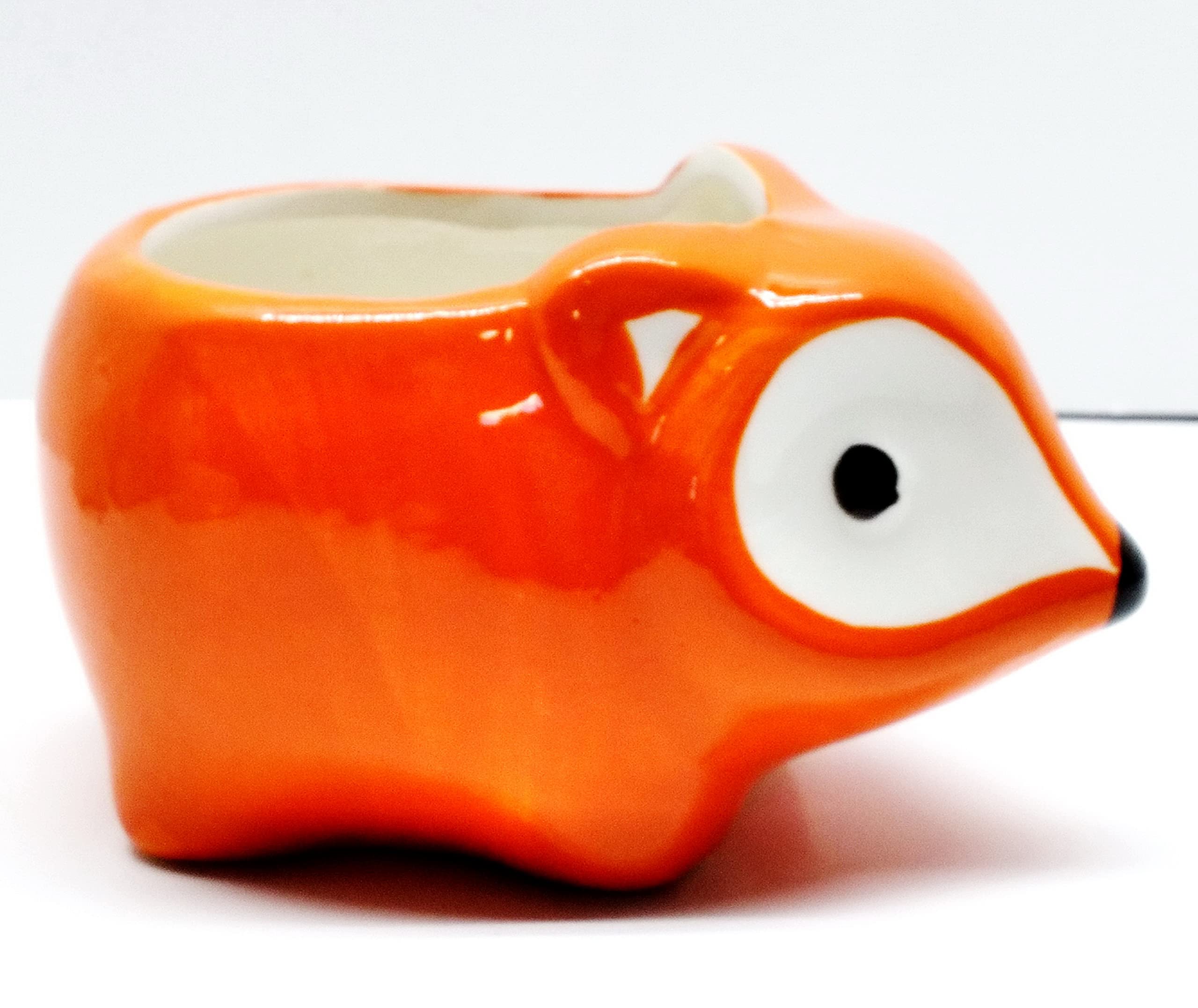 Orange Flora Fox Ceramic Planter Pot - Handmade Flower Pot for Indoor Plants, Succulents & Home Decor | Perfect for Windowsills, Desks & Gift Ideas