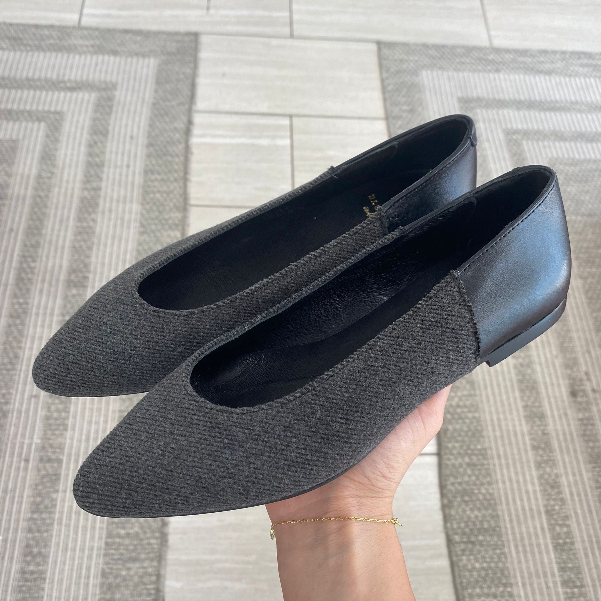 Blublonc Gray Wool Pointed Flat Shoes for Women - Comfortable & Stylish Loafers for Office, Casual Wear & Travel