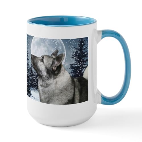 White/Blue Inside - Norwegian Elkhound Large Mug