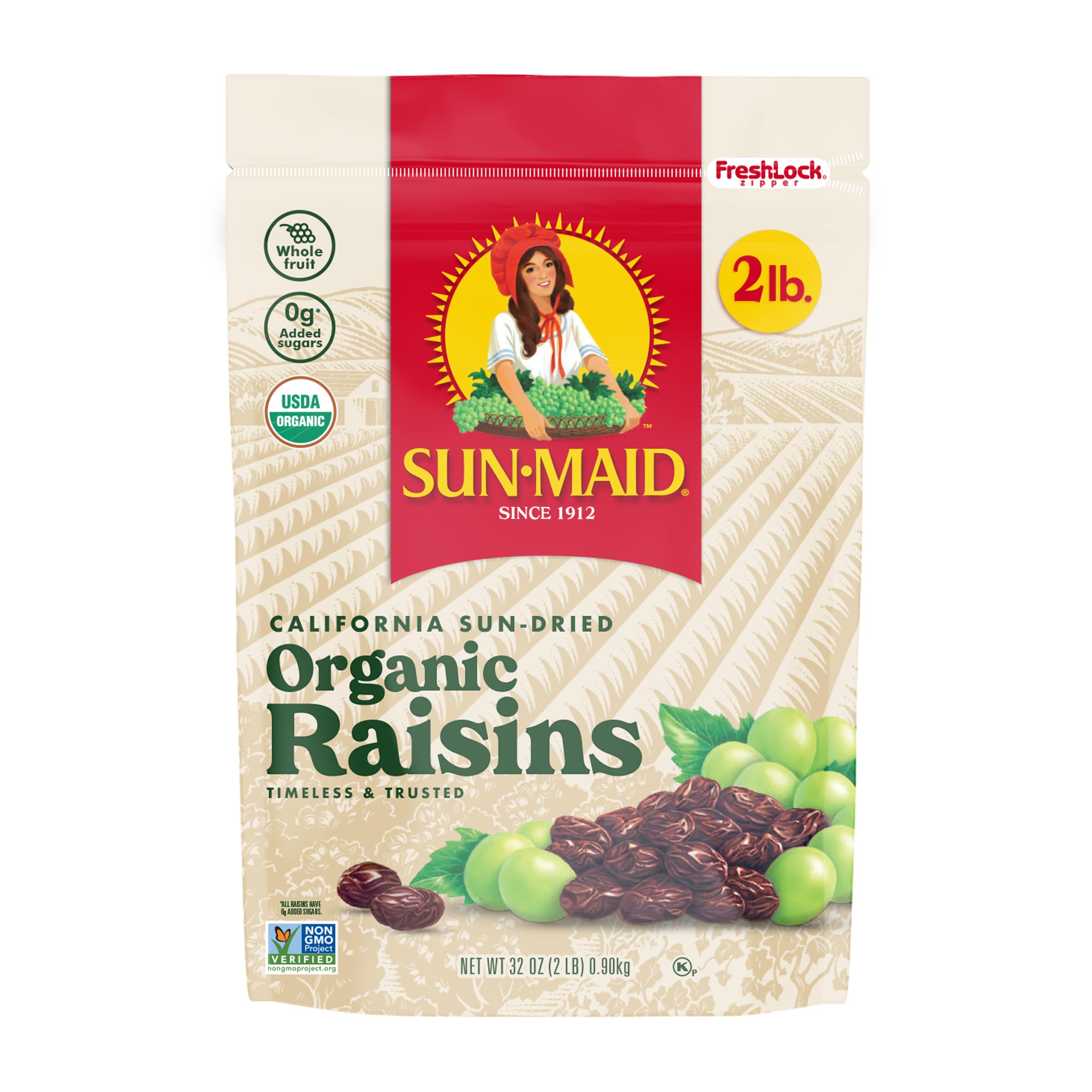 Organic Sun-Dried California Raisins - 32oz Resealable Bag | Non-GMO, No Sugar Added | Healthy Snack for Kids, Baking & Natural Sweetener | Perfect for Lunch Boxes, Trail Mix & Yogurt Toppings