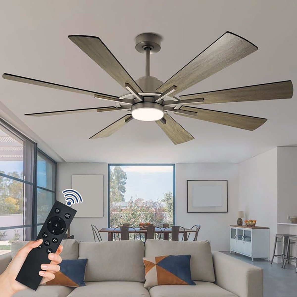 Depuley 60 Inch Smart Ceiling Fan with Light - Farmhouse Style 8 Blade Wood Indoor/Outdoor Fan, Remote & App Control, Dimmable LED Light, Ultra Quiet DC Motor, 6 Speed Reversible Timer - Perfect for Living Room, Bedroom, Patio and Outdoor Spaces