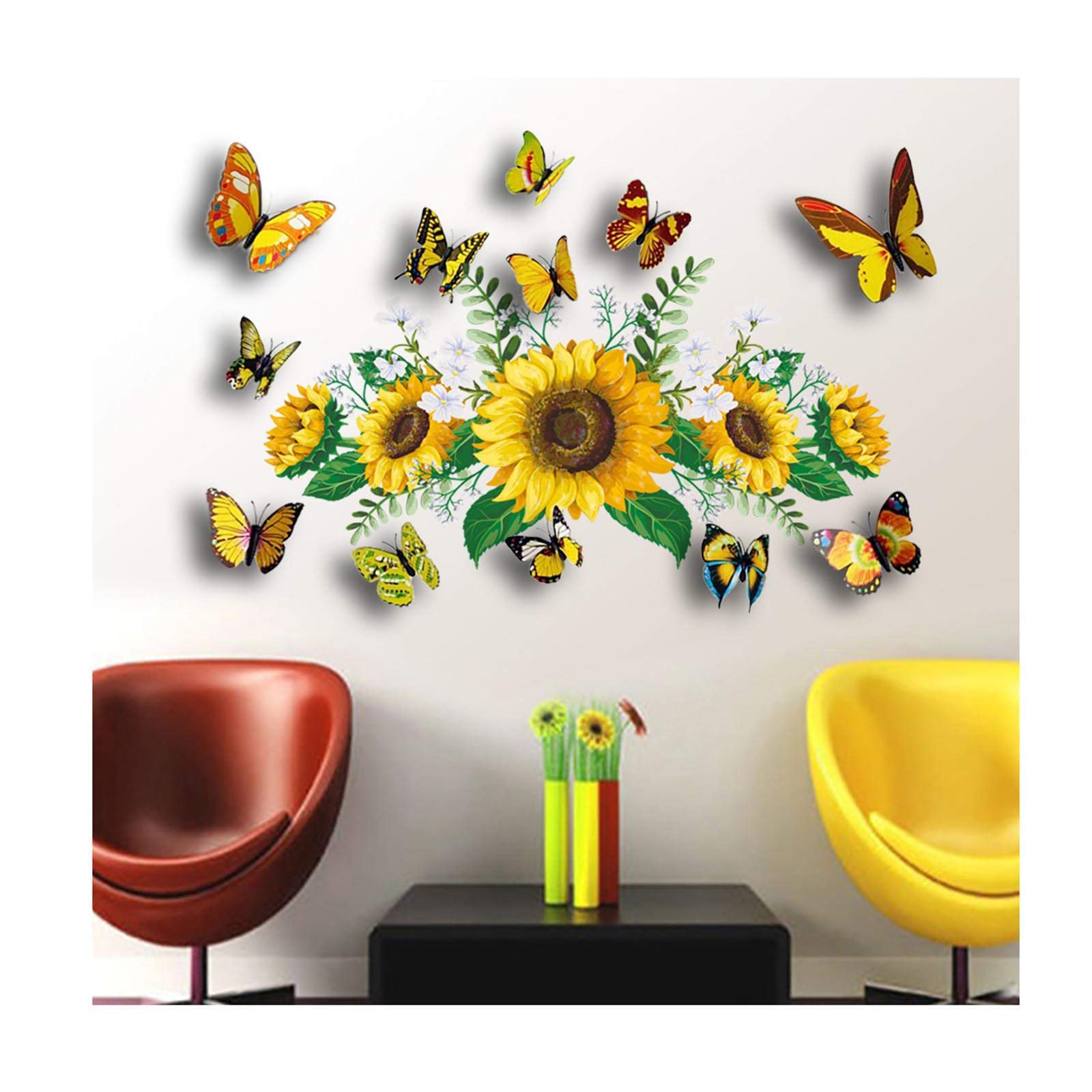 Vibrant 3D Sunflower Wall Decals - Self-Adhesive Removable Wall Stickers for Living Room, Dining Hall, Kids Room & Kindergarten Decor - Perfect for Home, Office & Nursery Wall Art