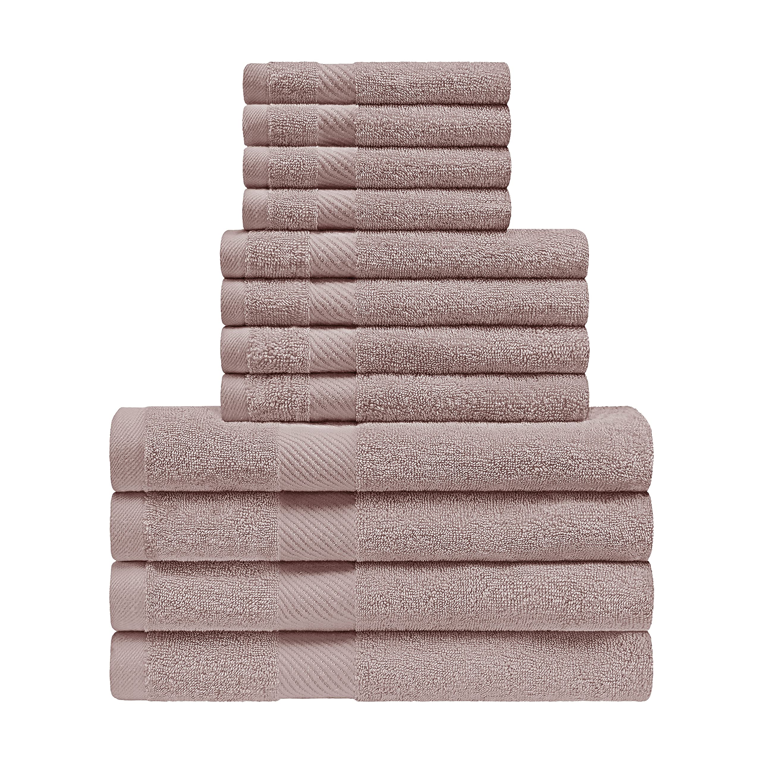 Premium 12-Piece Egyptian Cotton Towel Set - Ultra Soft & Absorbent Bath Towels, Hand Towels & Washcloths - Light Fawn Color for Spa, Bathroom & Luxury Home Decor