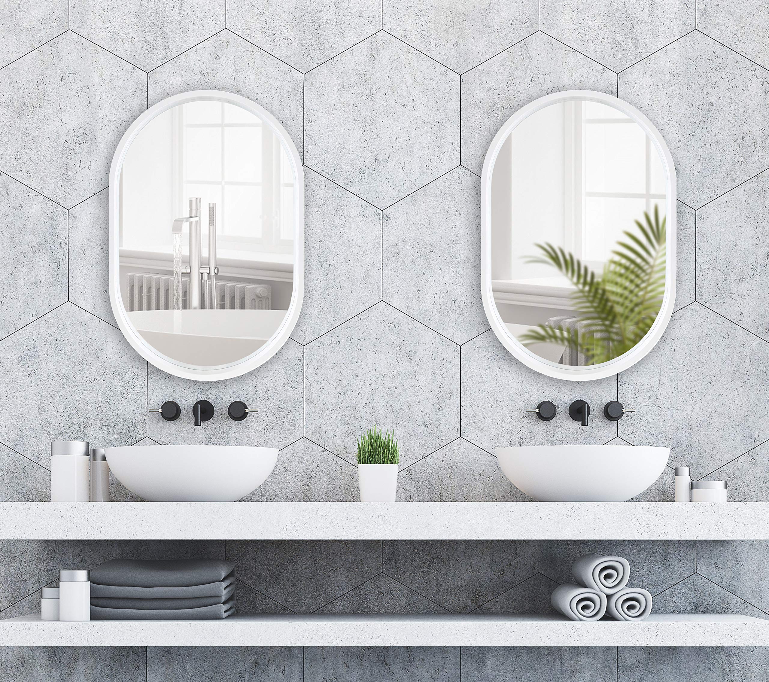 Kate & Laurel Travis Modern Capsule Wall Mirror 20x30 Inches - White Geometric Decorative Mirror for Living Room, Bedroom & Entryway - Stylish Home Decor Accent Piece