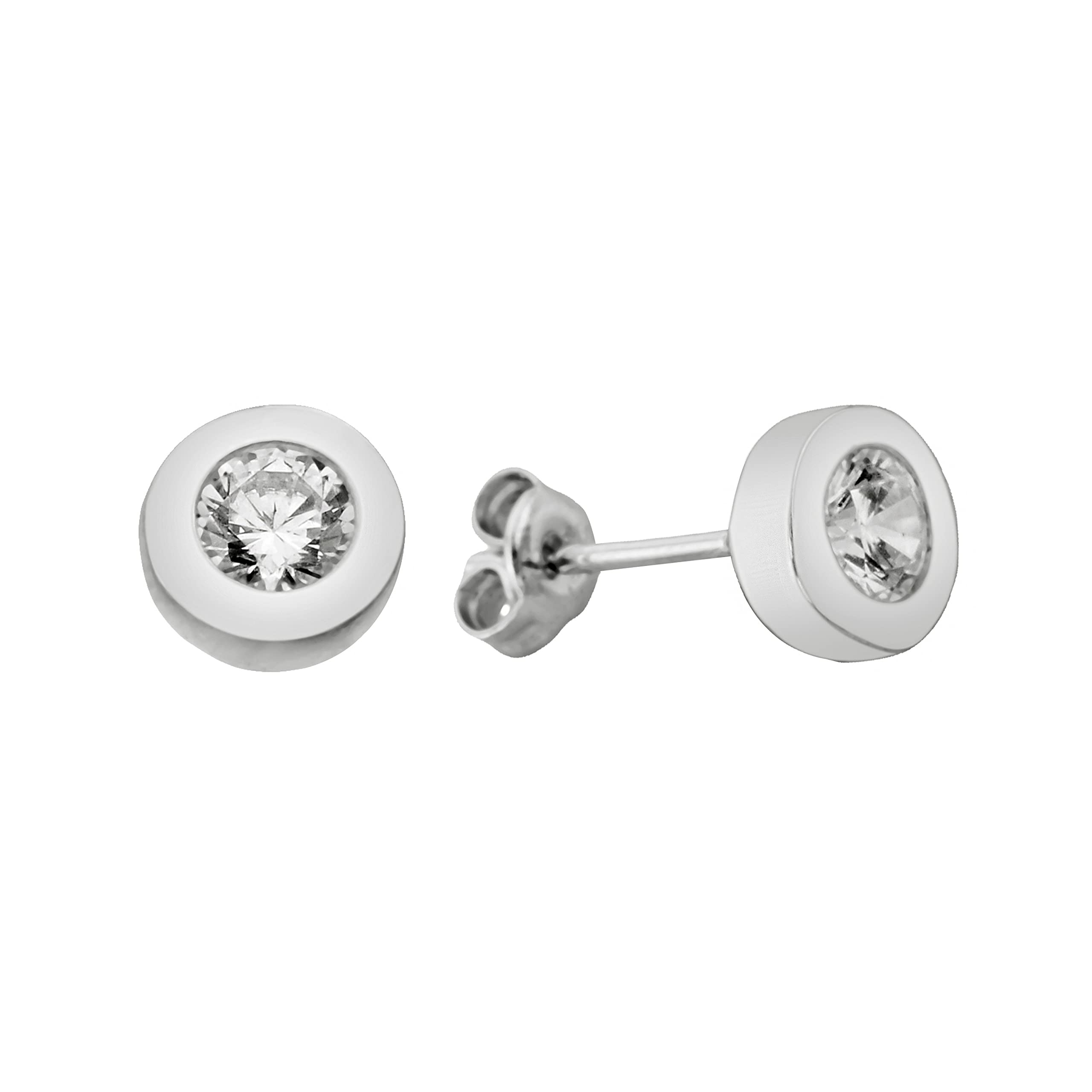 14K Solid Gold CZ Round Bezel Solitaire Stud Earrings for Women - Elegant Gift for Mom, Girlfriend, Wife - Perfect for Birthdays, Christmas, Anniversaries & Special Occasions