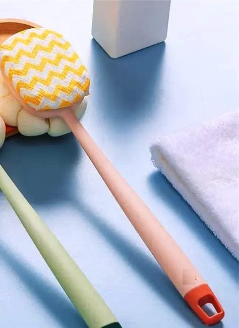 ATETO Round Handle Shower Brush with Bristles & Loofah - Exfoliating Back Scrubber with Long Curved Handle for Men & Women - Includes Blackhead Removal Stick - Ideal for Deep Cleansing, Dead Skin Removal & Spa Relaxation (1-Pack)