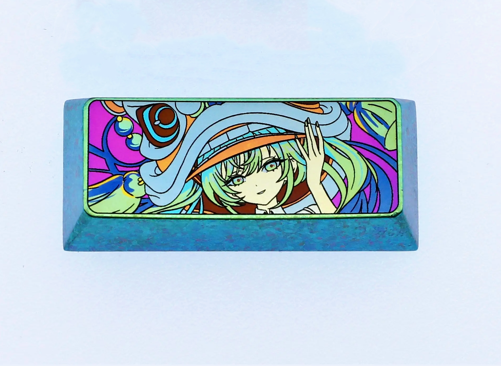 Hatsune Miku Themed 2.25U Enter & Left Shift Keycaps - Color Carved Titanium Alloy Mechanical Keyboard Artisan Keycaps for Anime Fans & Gamers - Perfect for Custom Keyboard Builds & Gaming Setups