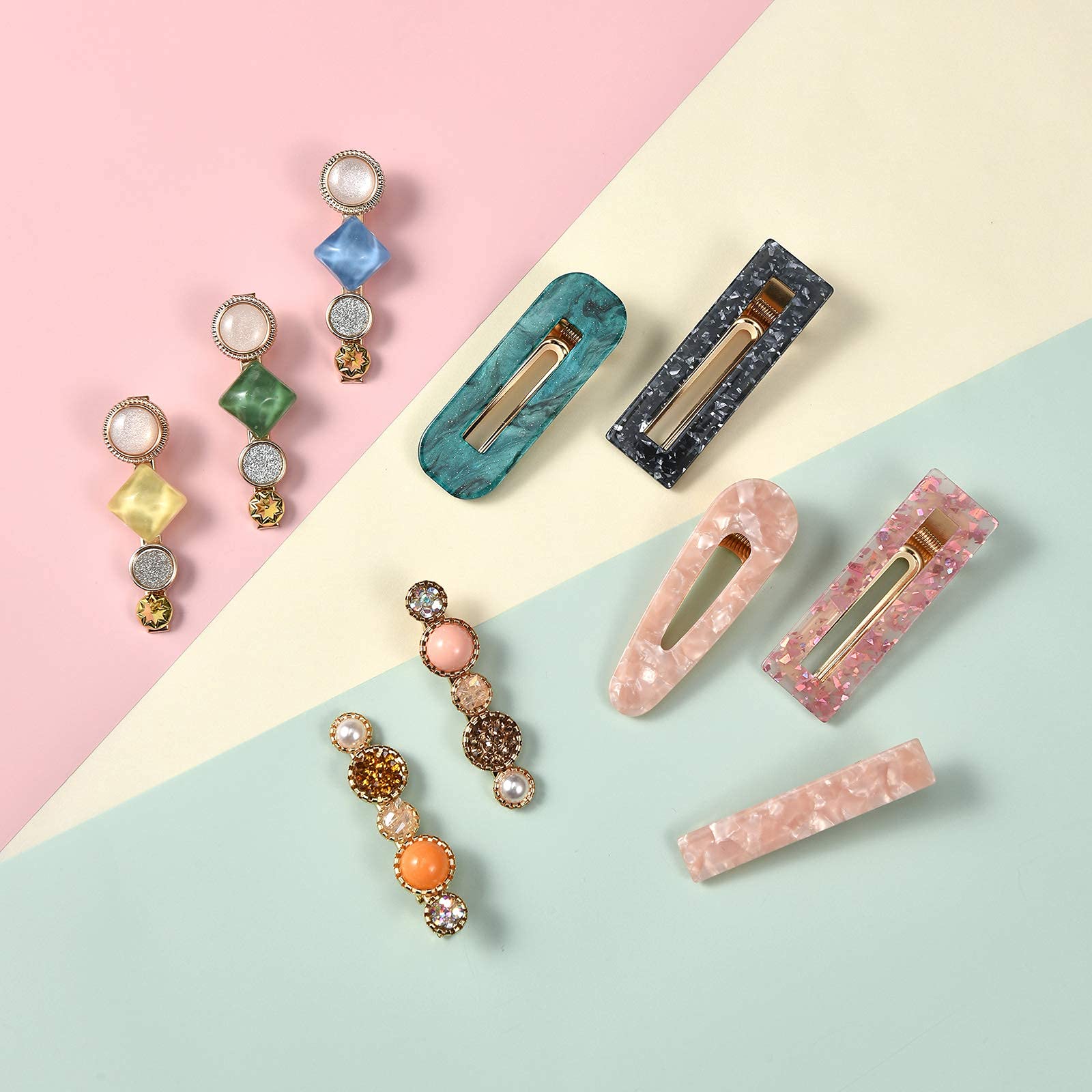 20 PCS Handmade Pearl & Acrylic Resin Hair Clips - Elegant Gold Hair Barrettes, Marble Alligator Bobby Pins, Glitter Crystal Geometric Hairpins for Women & Girls | Wedding, Party & Daily Hair Accessories Gift Set