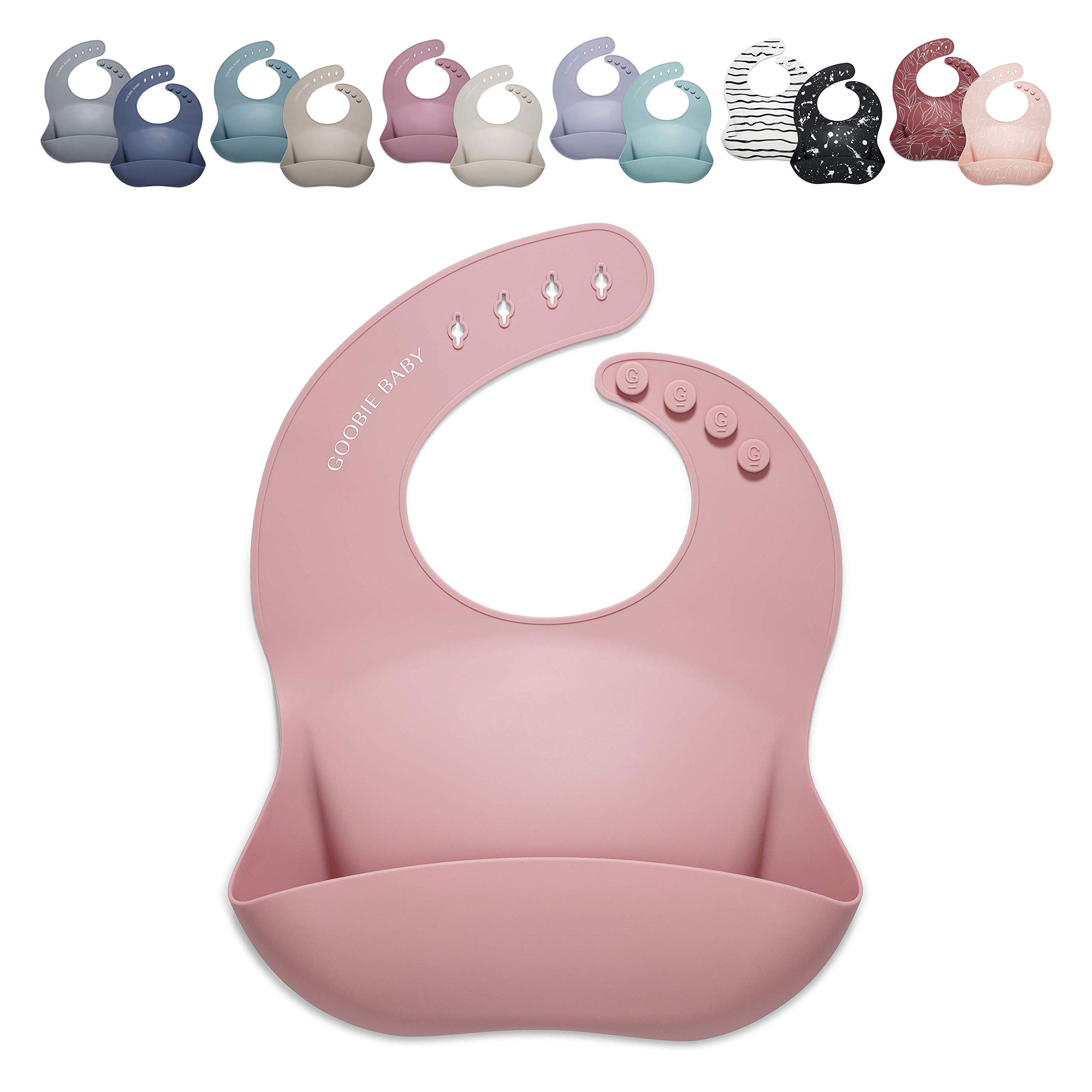 Waterproof Silicone Baby Bib with Food Catcher - Adjustable Feeding Bib for Infants & Toddlers 4-36 Months - Soft, Easy to Clean Bibs for Girls & Boys in Rose & 6 Colors - Perfect for Mealtime, Travel & Messy Play
