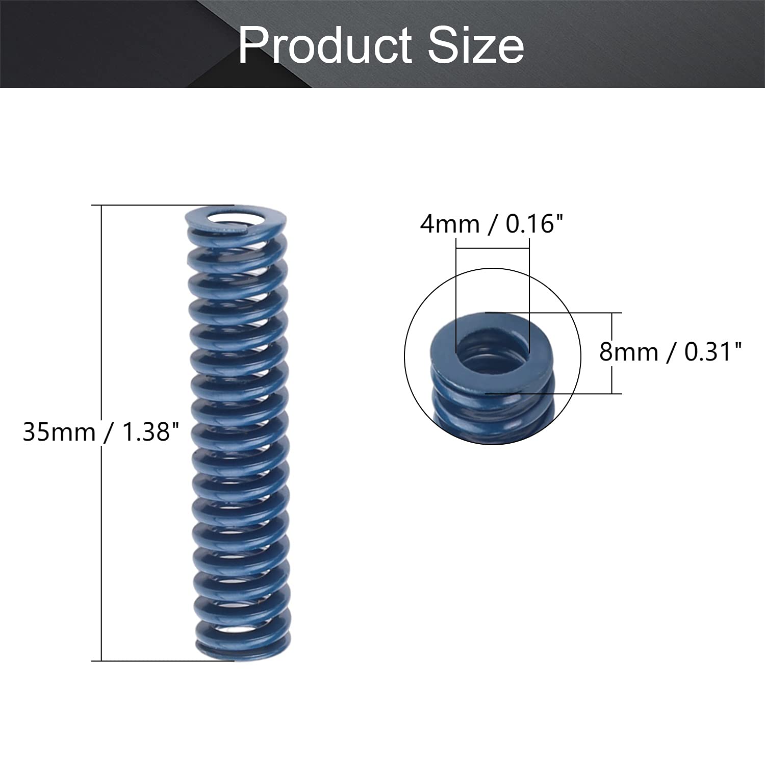 MroMax 3D Printer Die Springs - 8mm OD 35mm Long Spiral Stamping Light Load Compression Mold Springs (Blue, 2Pcs) - Compatible with 3D Printer Bed Leveling & Bottom Connection - Perfect for 3D Printing, CNC Machines, and Industrial Stamping Applications