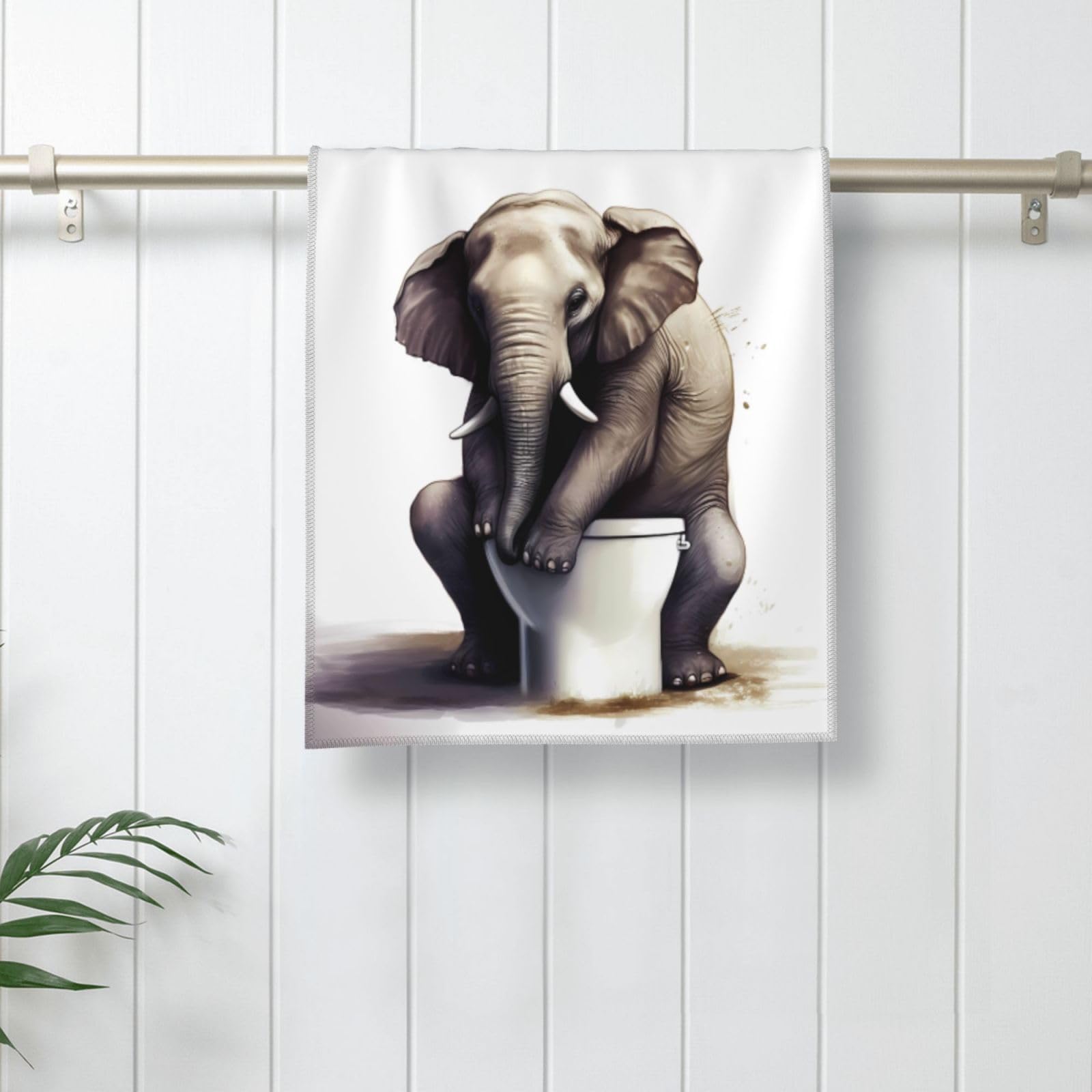 Funny Elephant Design Cotton Fingertip Towels - 12x27.5 Inch Absorbent Bathroom Hand Towels for Toilet, Kitchen & Guest Bath - Cute Home Decor & Practical Gift Idea